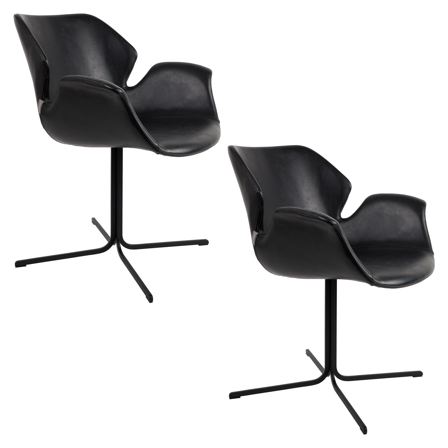 Zuiver Nikki Eetkamerstoelen met armleuning Zwart - Set van 2
