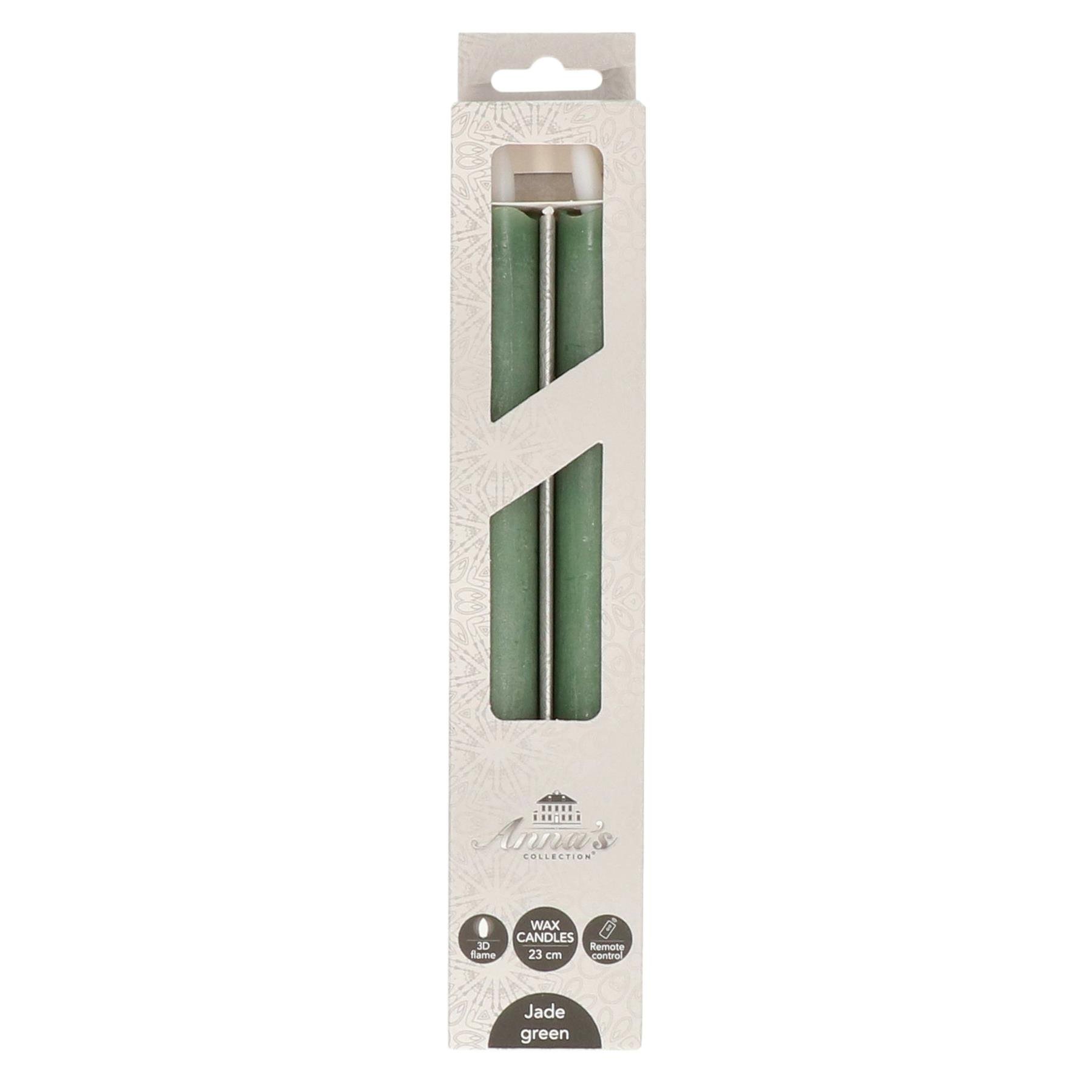 Anna's Collection LED dinerkaarsen - 2x - jade groen - 23 cm