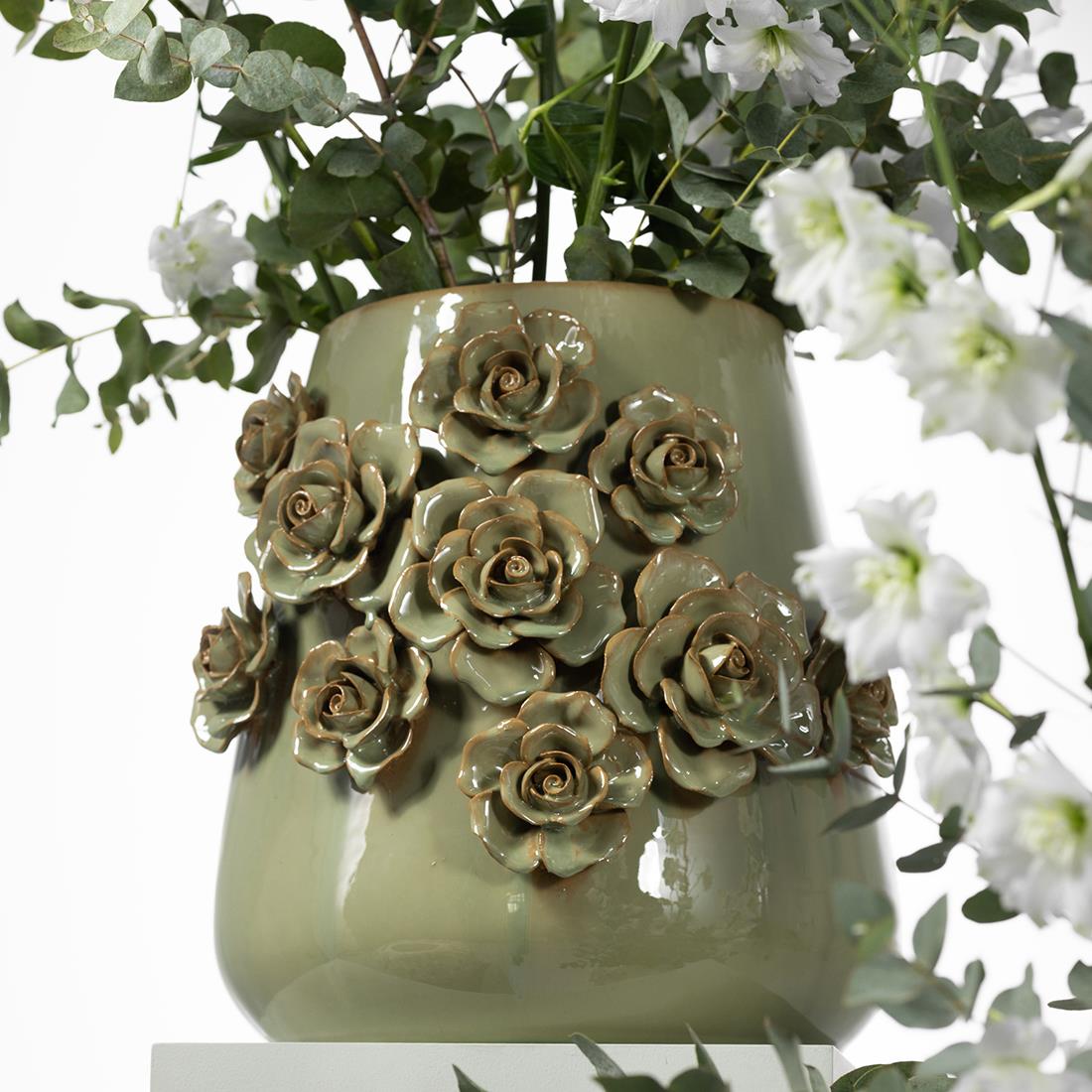 Riviera Maison Vaas Groen - Rose - Aardewerk (ØxH) 34x36
