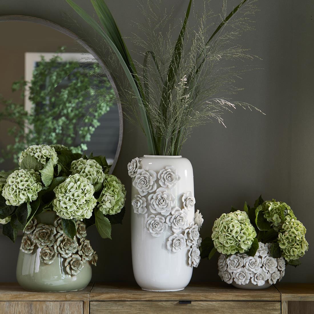 Riviera Maison Vaas Wit - Rose - Aardewerk (ØxH) 30x20