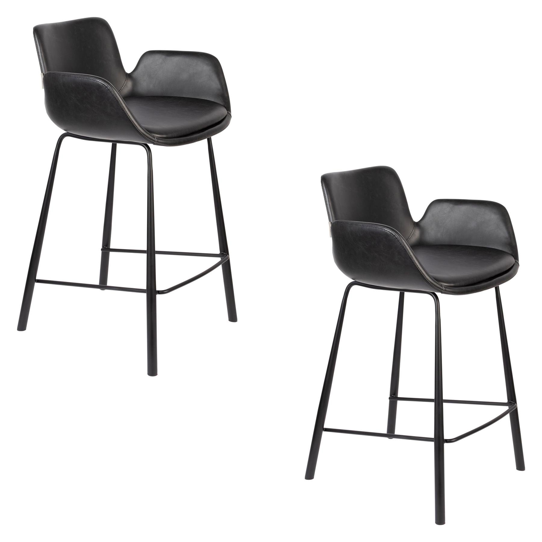 Zuiver Brit LL Barkruk Zwart - Set van 2
