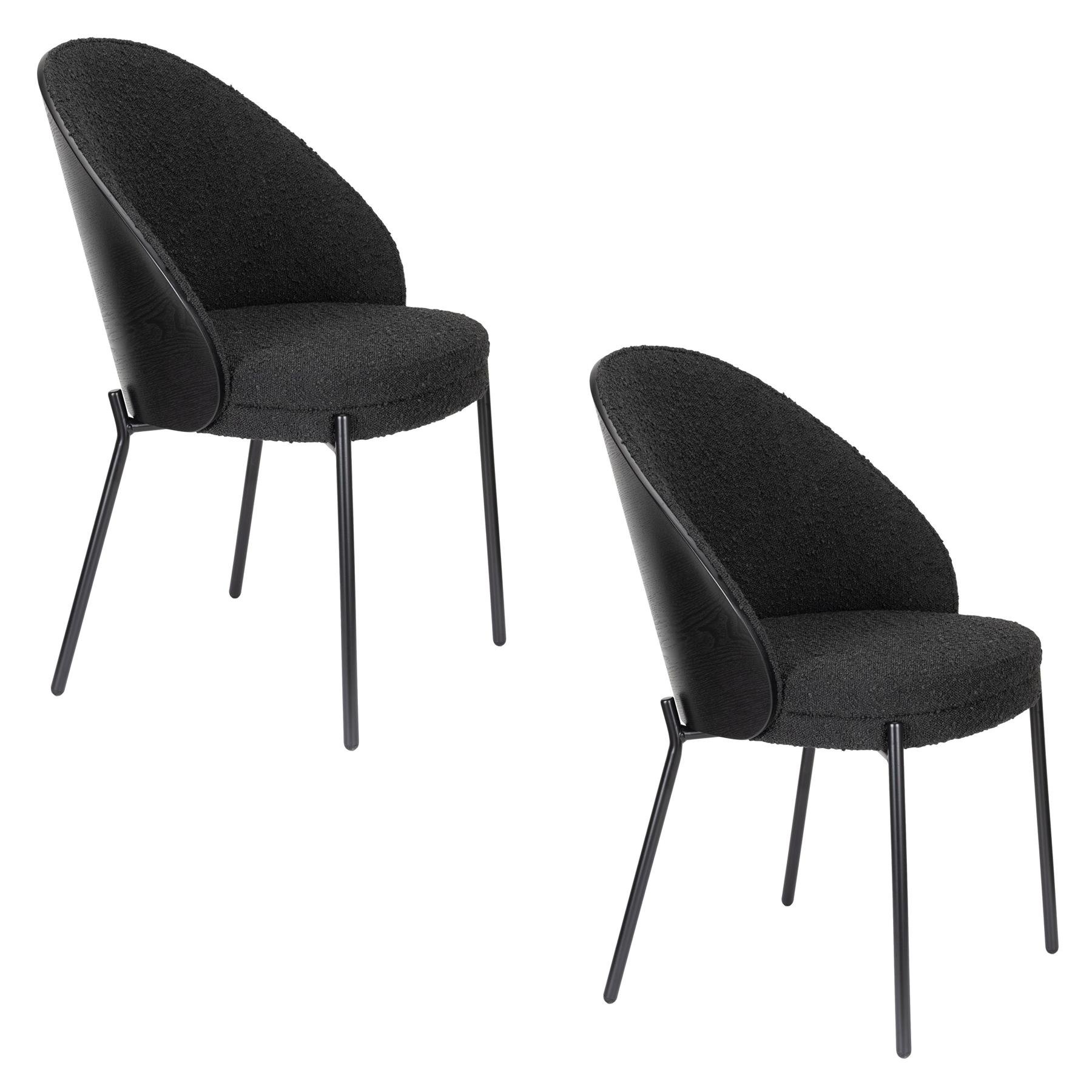Dutchbone Rodin Eetkamerstoelen Bouclé Zwart - Set van 2