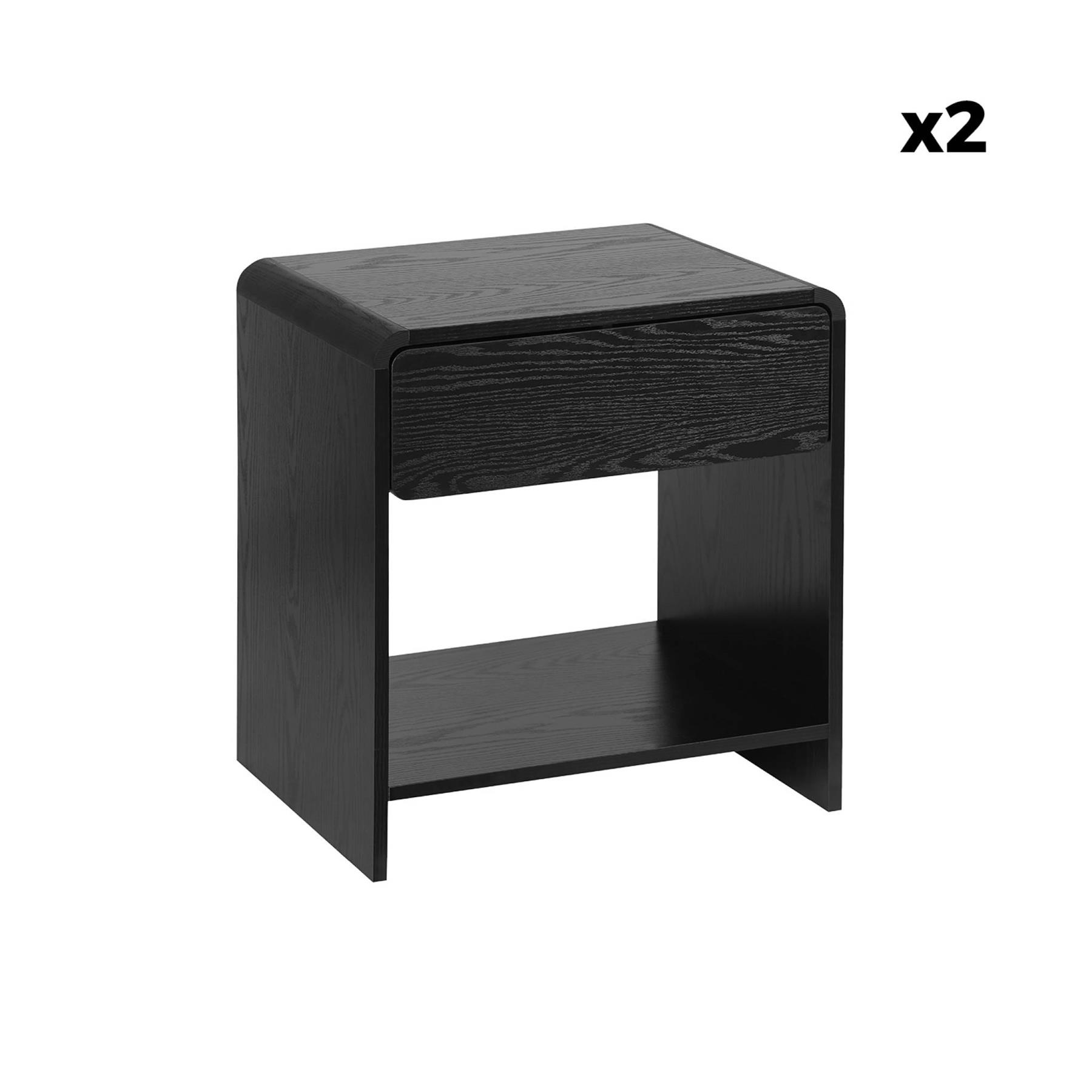 sweeek - Ronde nachtkastjes in houtdecor, 1 lade en 1 plank (set van