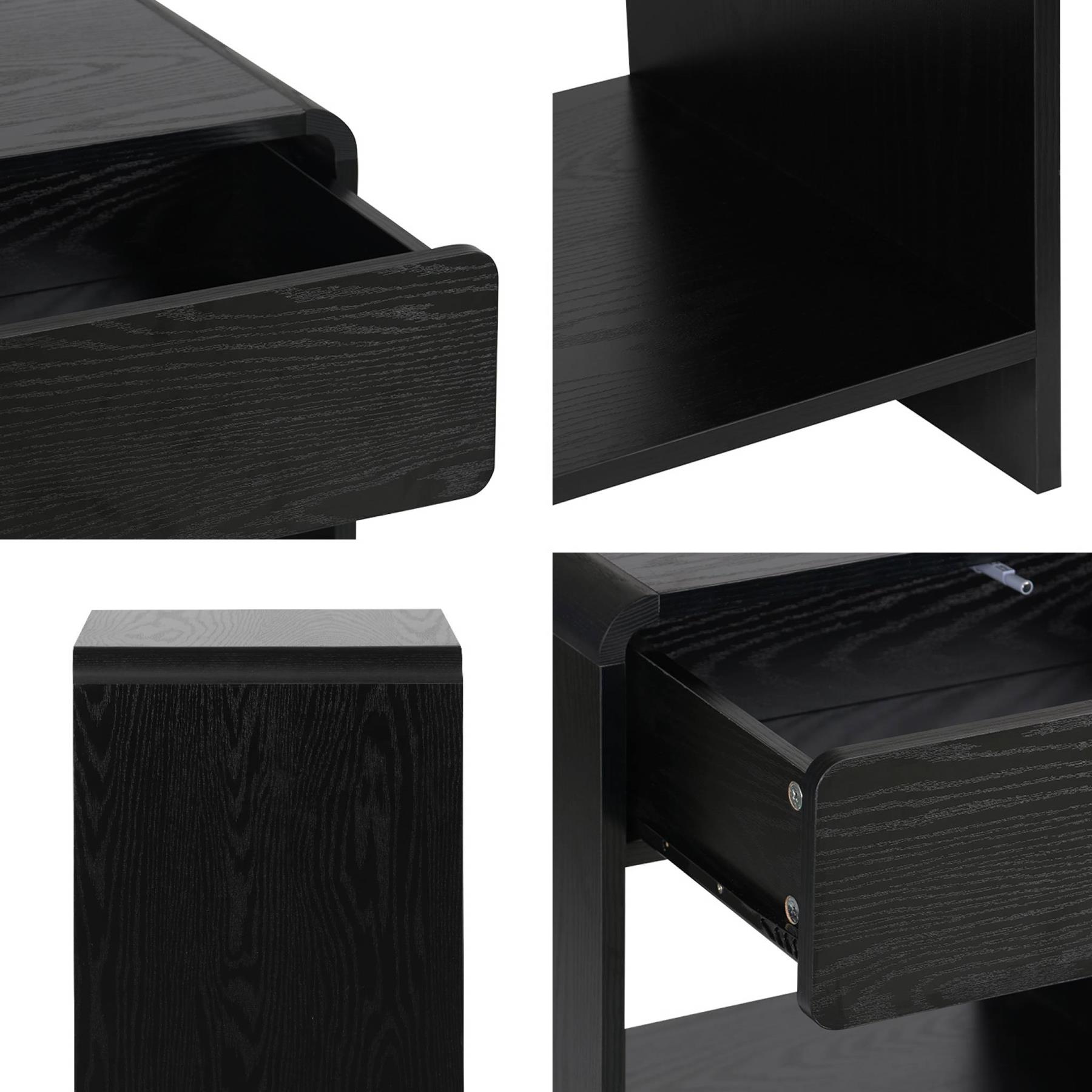 sweeek - Ronde nachtkastjes in houtdecor, 1 lade en 1 plank (set van