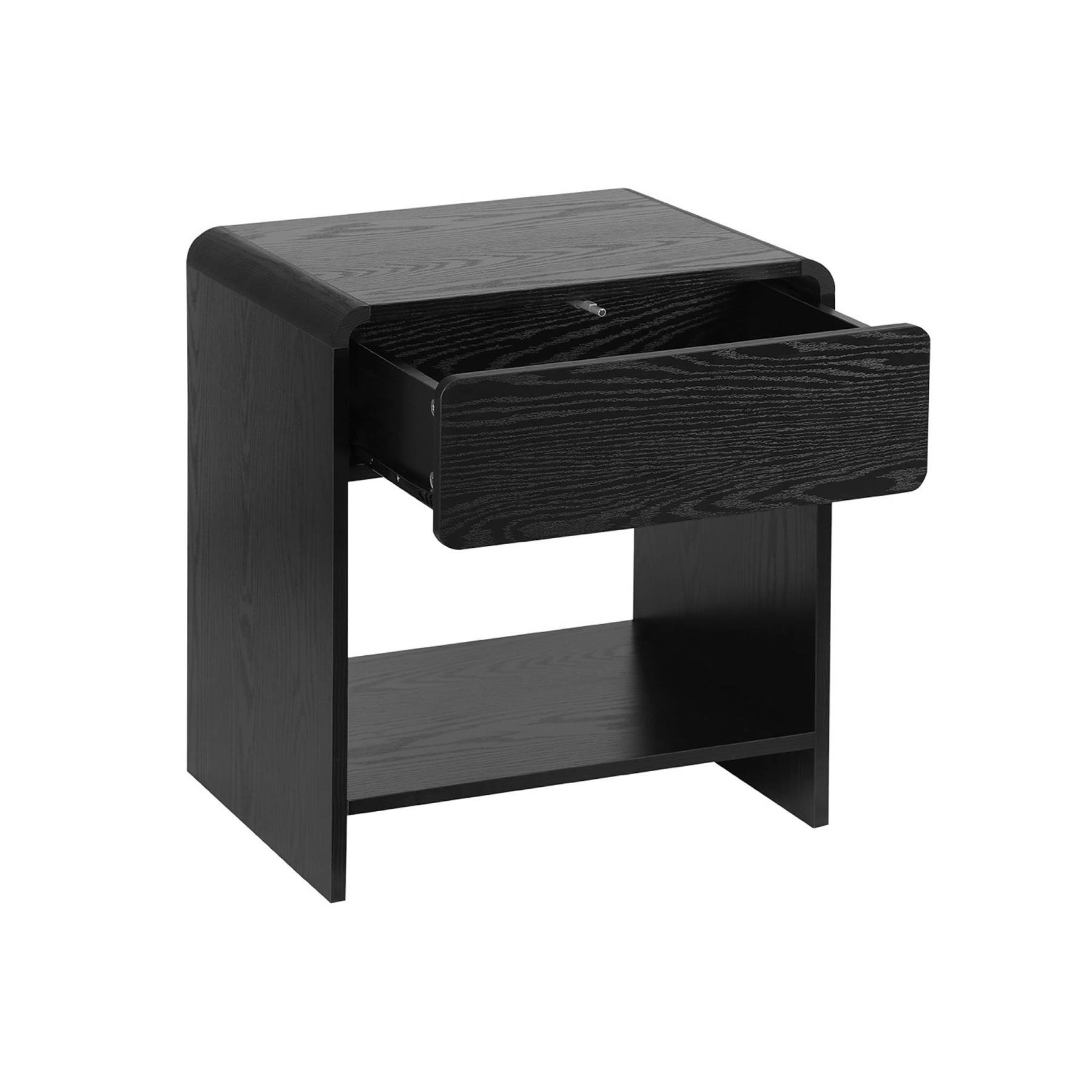 sweeek - Rond nachtkastje in houtdecor, 1 lade en 1 plank