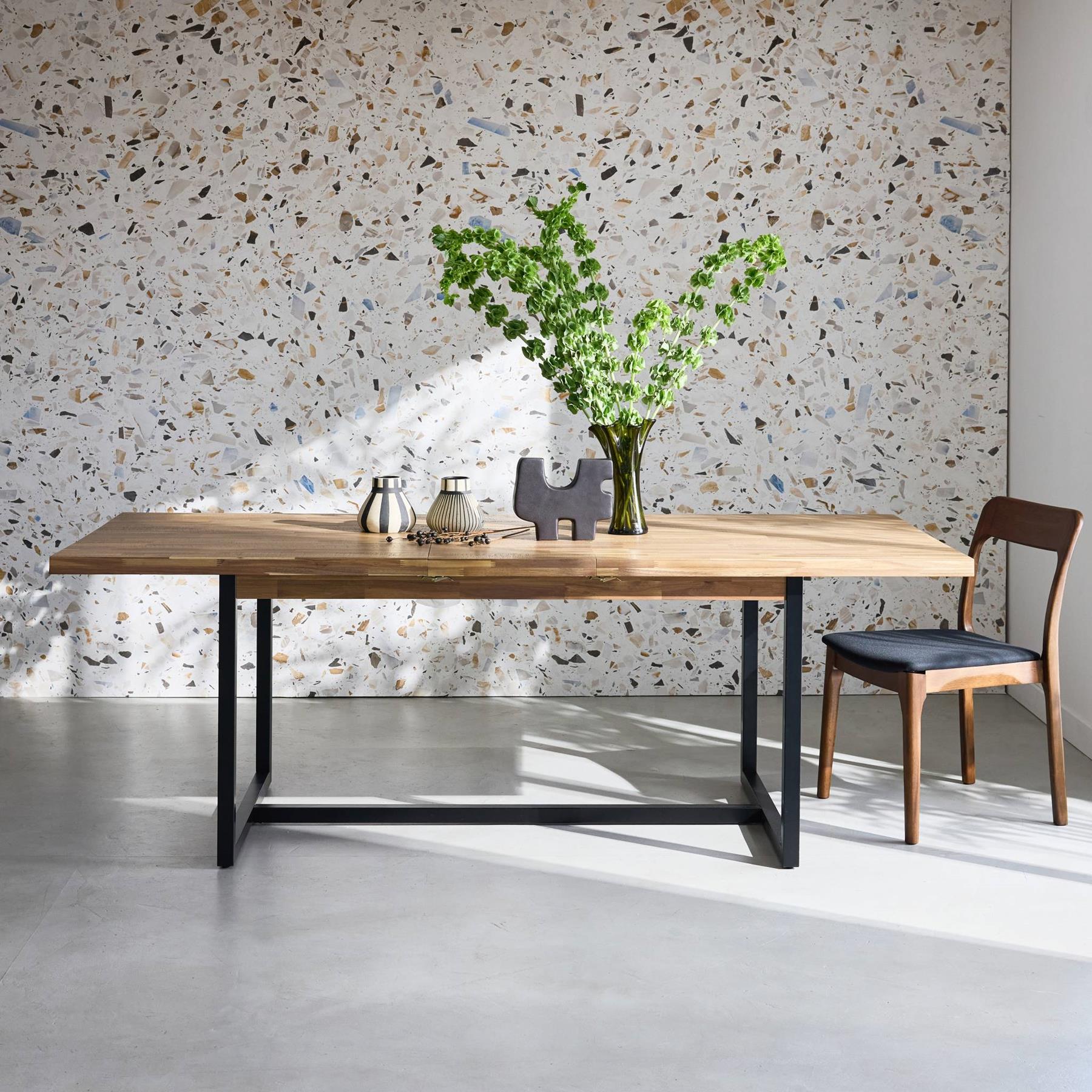 sweeek - Uitschuifbare eettafel 180-200cm, acaciahout en metaal,