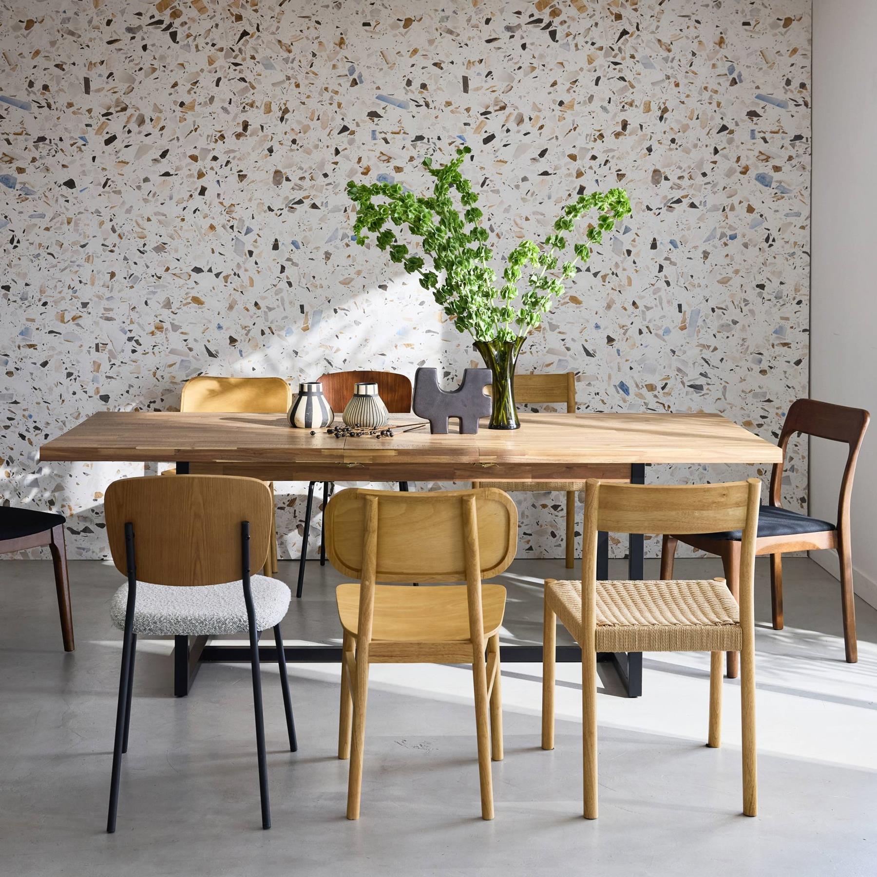sweeek - Uitschuifbare eettafel 180-200cm, acaciahout en metaal,