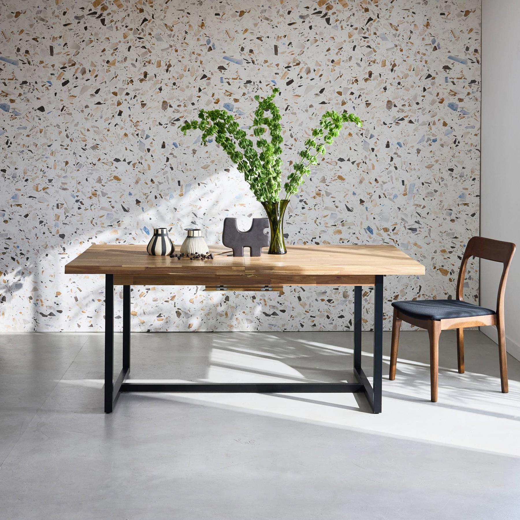 sweeek - Uitschuifbare eettafel 180-200cm, acaciahout en metaal,