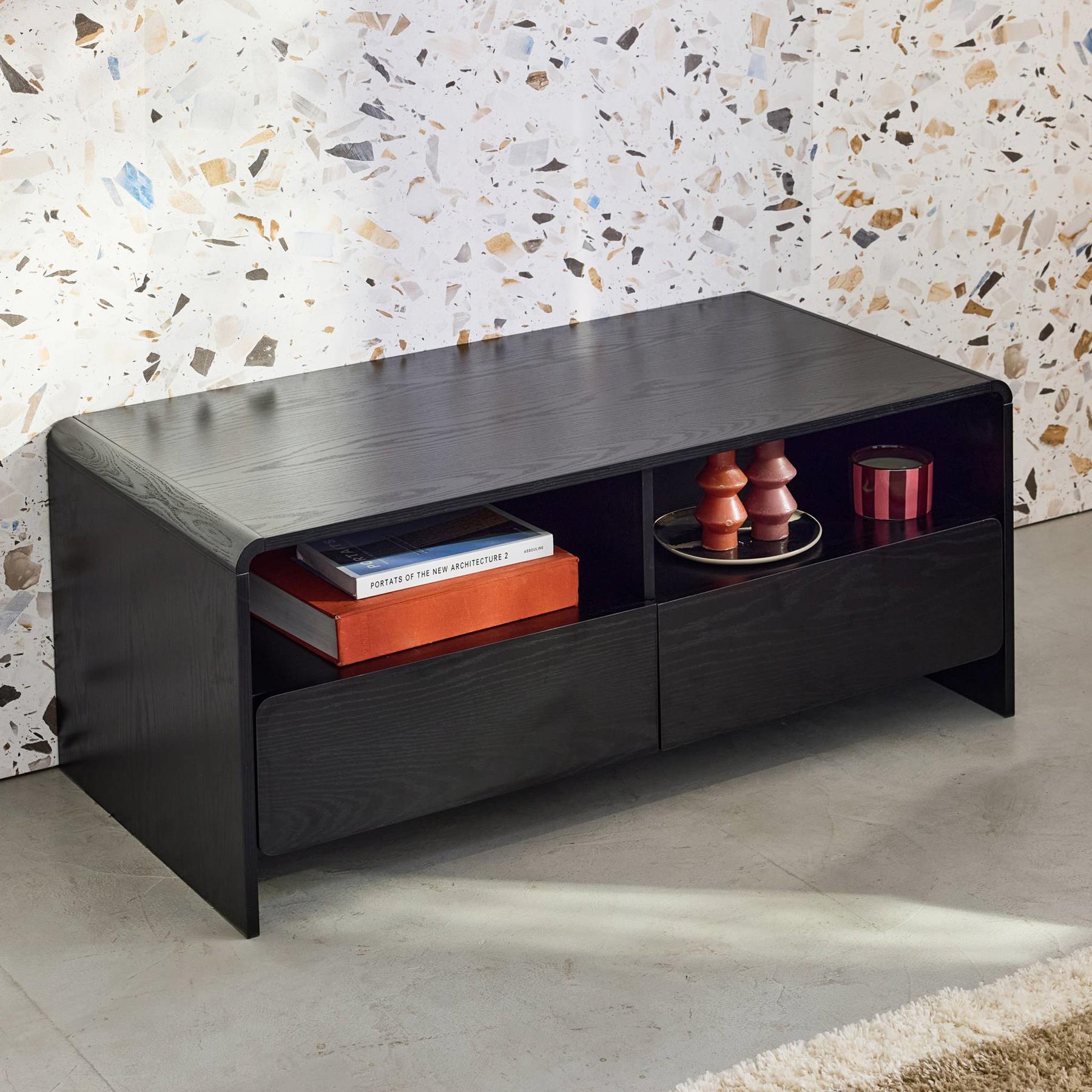 sweeek - TV-meubel met 2 laden en 2 legplanken, afgerond houteffect
