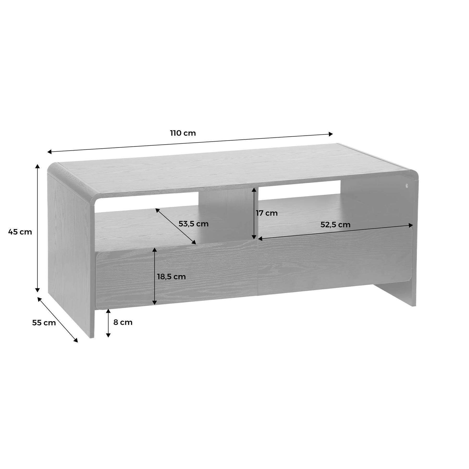 sweeek - TV-meubel met 2 laden en 2 legplanken, afgerond houteffect