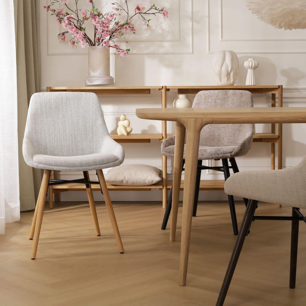 Nolon Nena-Isa Eetkamerstoel Beige Gemêleerd - Stof - Houten Poten