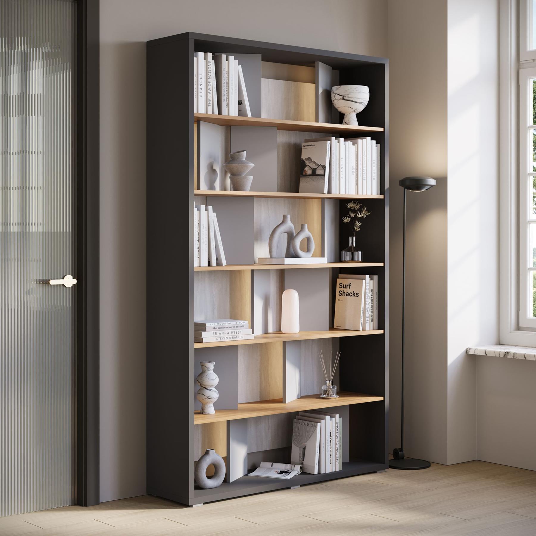 Meubella Boekenkast Flamingo - Grijs - Eiken - 125 cm