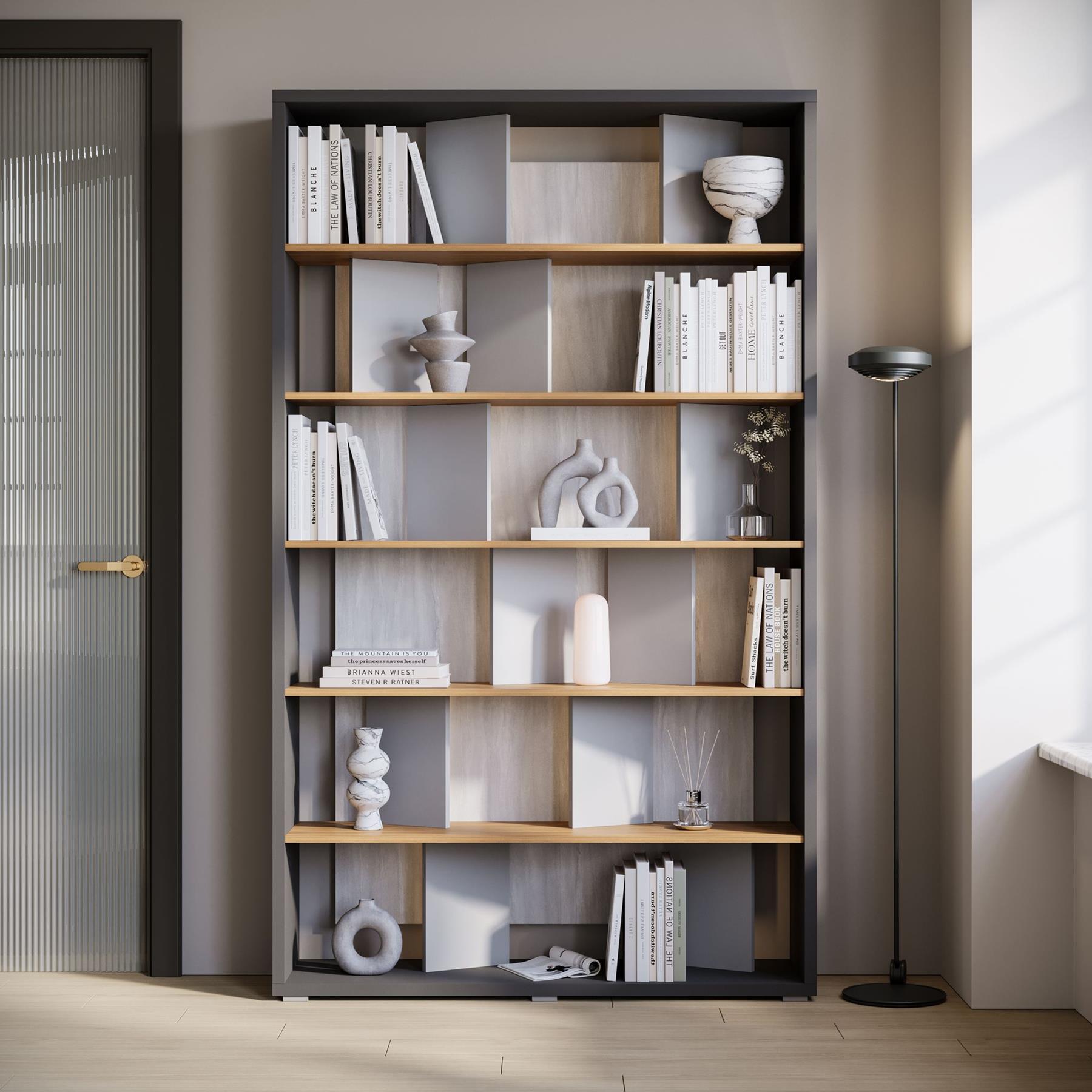 Meubella Boekenkast Flamingo - Grijs - Eiken - 125 cm