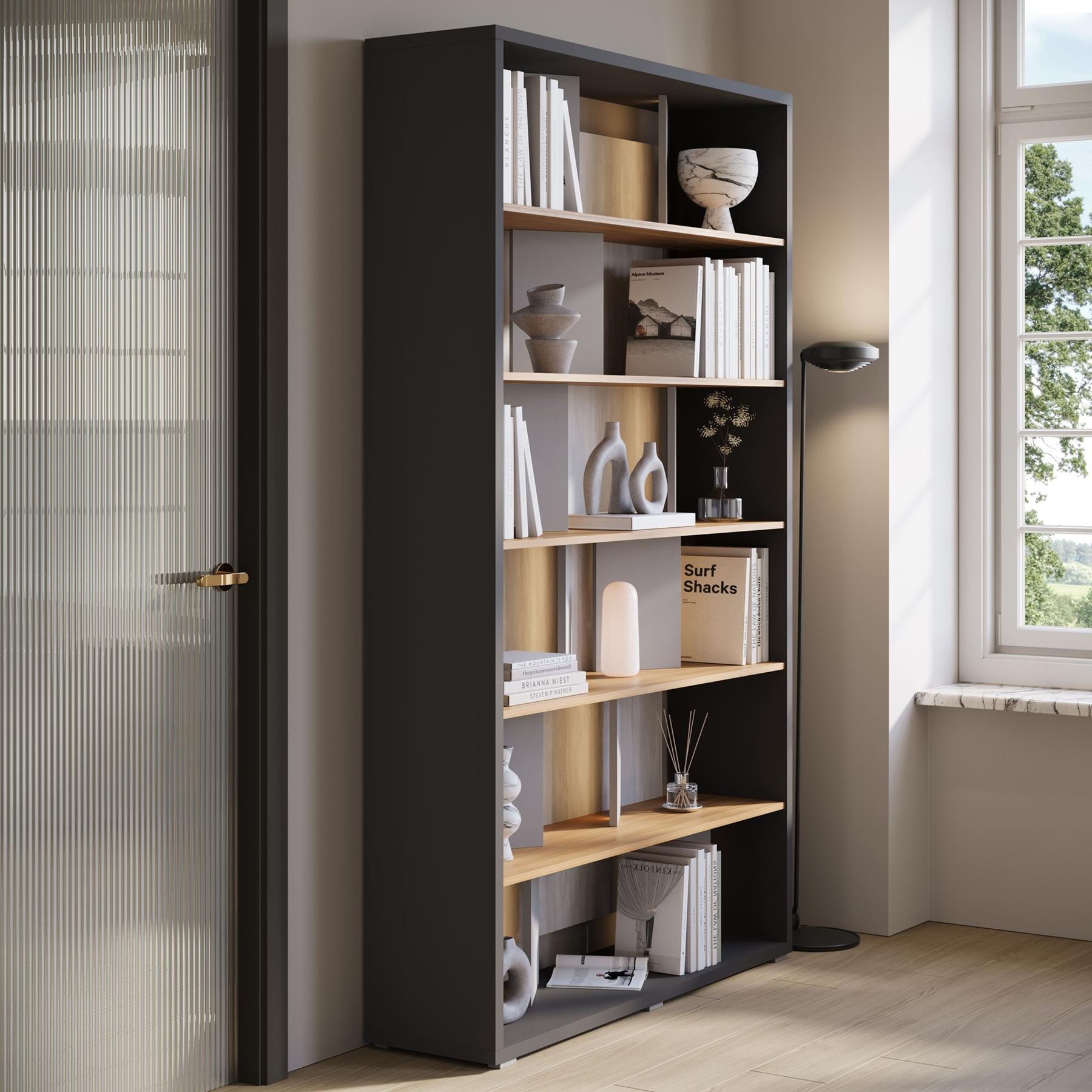 Meubella Boekenkast Flamingo - Grijs - Eiken - 125 cm