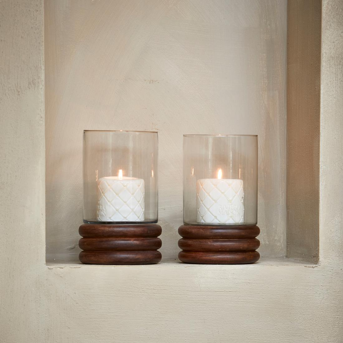 Riviera Maison Windlicht groot Naturel - Bangli - Mangohout, Glas