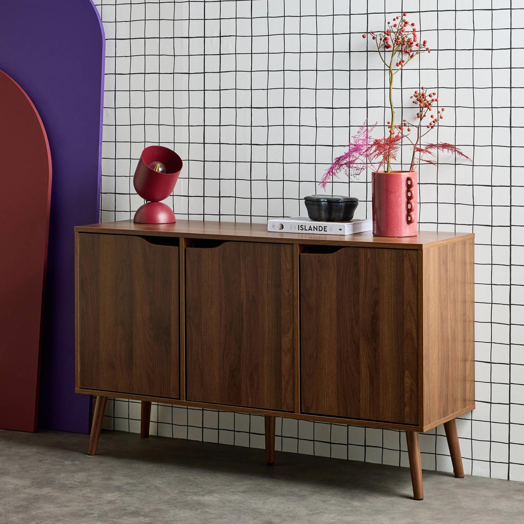 sweeek - Opbergkast in houtdecor met 3 deuren en 3 legplanken, 120cm