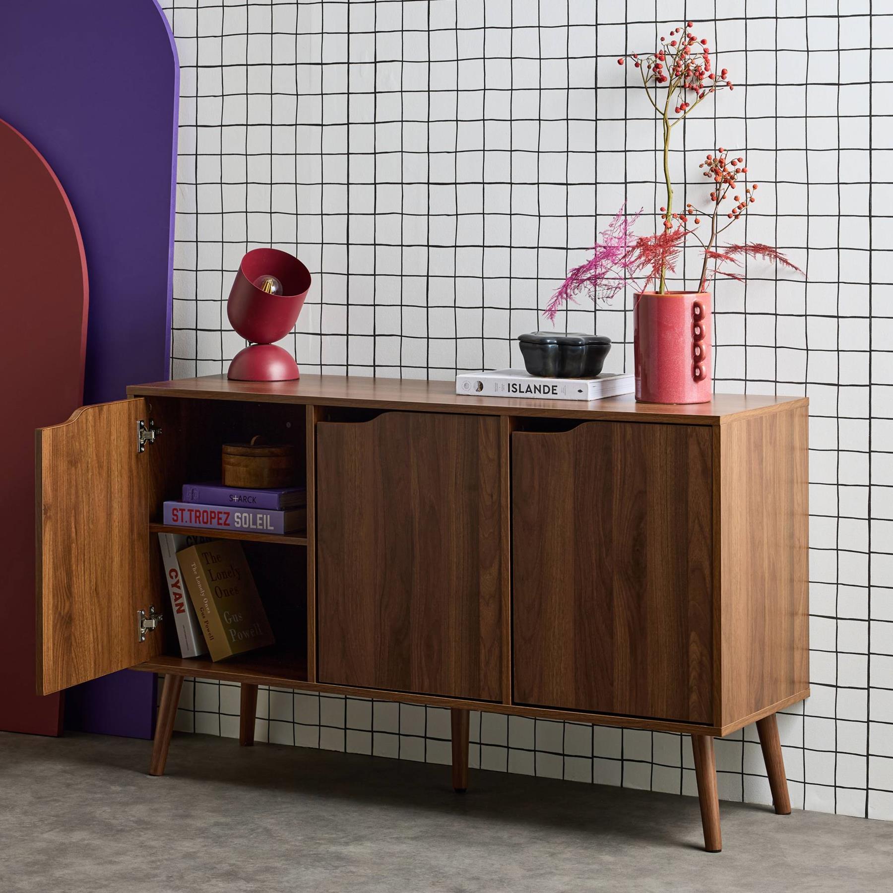 sweeek - Opbergkast in houtdecor met 3 deuren en 3 legplanken, 120cm