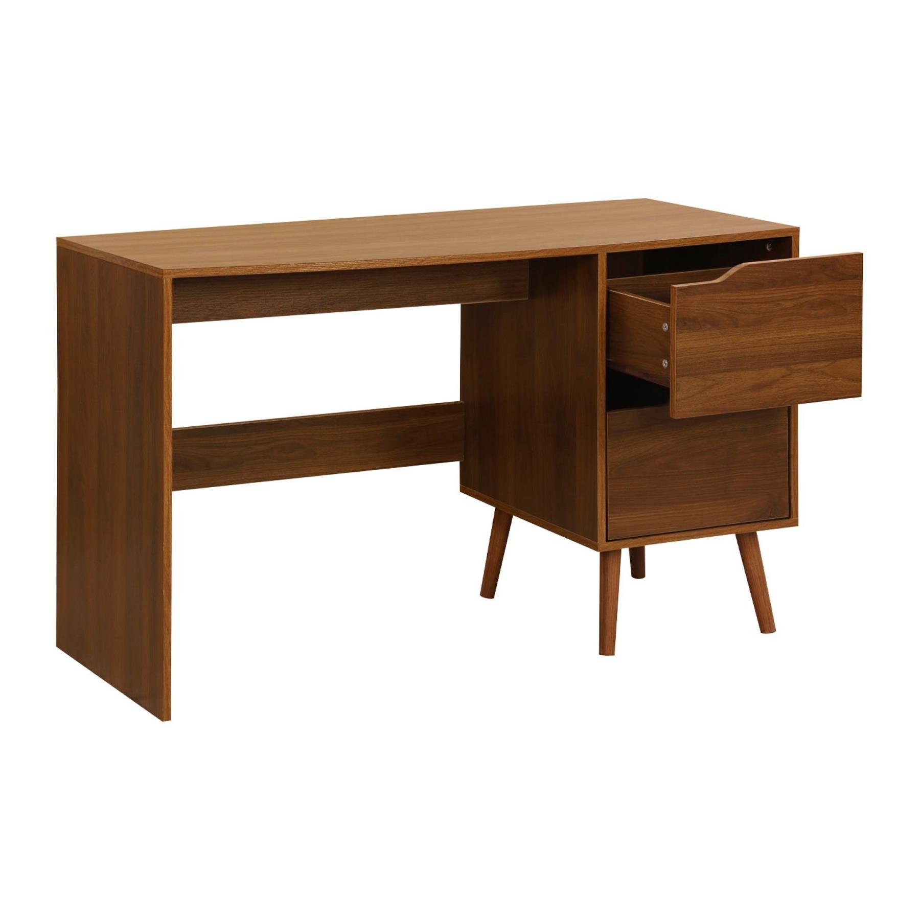 sweeek - Bureau met 2 lades in walnootkleurig hout