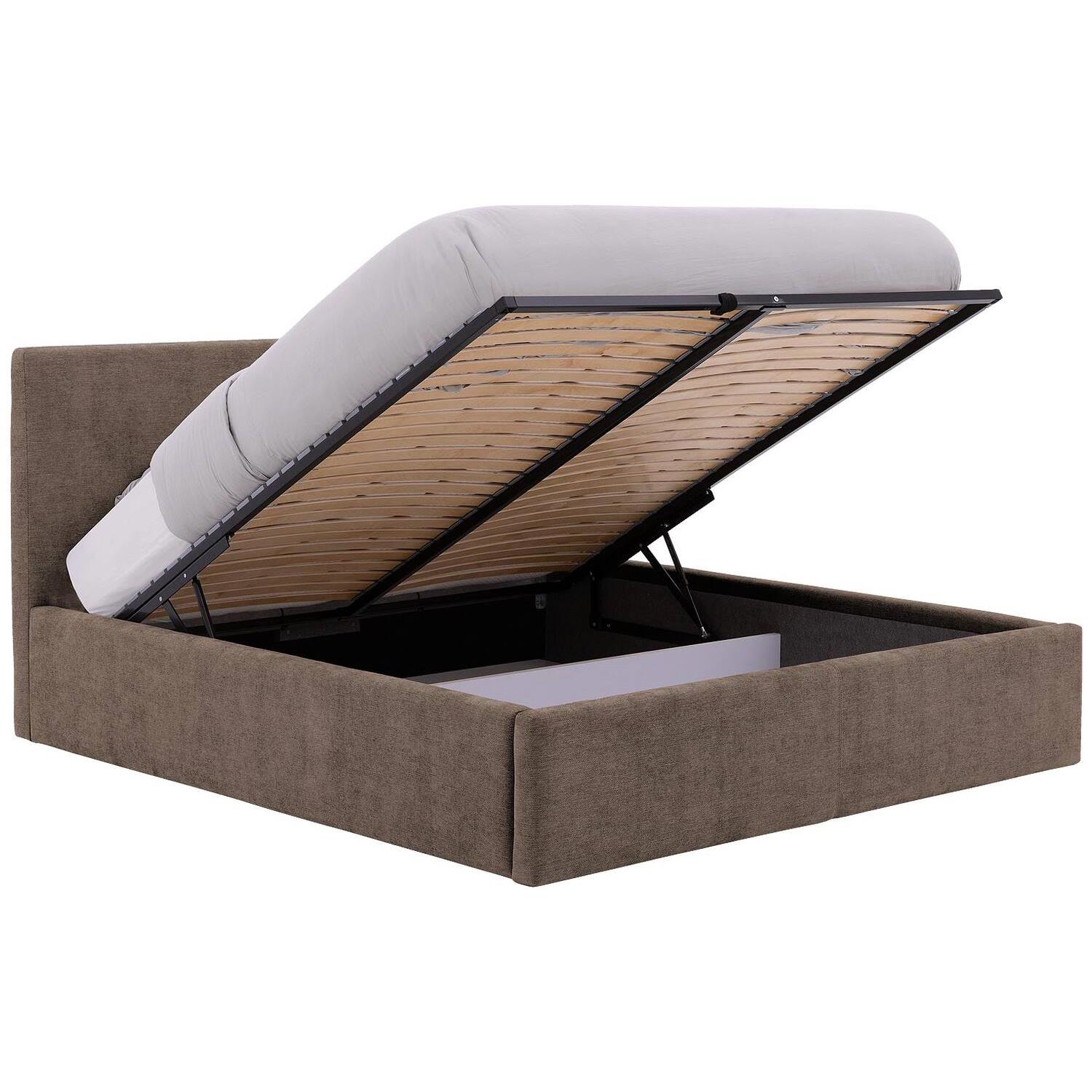 Goossens Bedframe Mysen Storage - 180 x 200 - Stof fijn geweven bruin