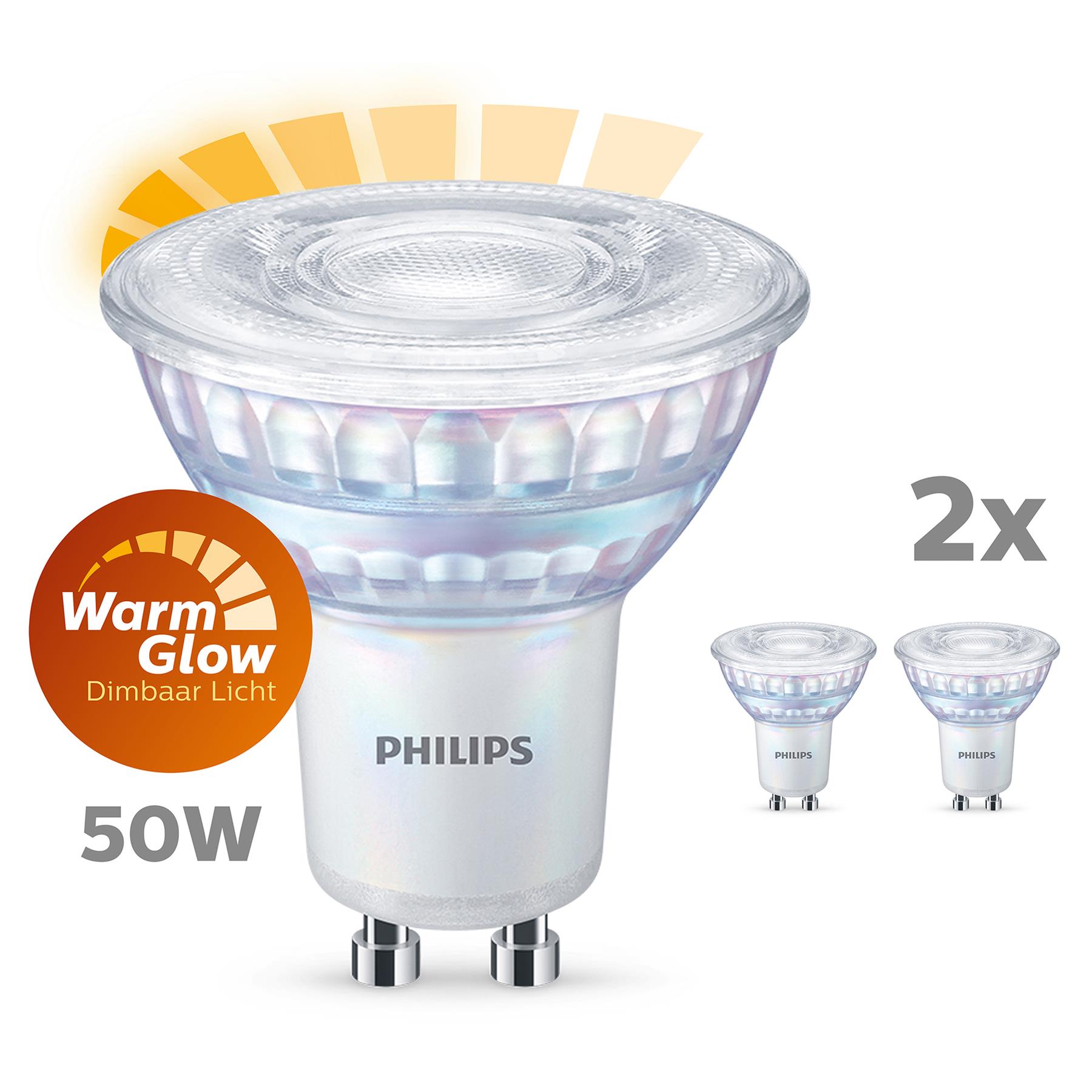 Philips LED WarmGlow spot dimbaar (2-pack) - GU10 36D 3,8W 345lm 2700…
