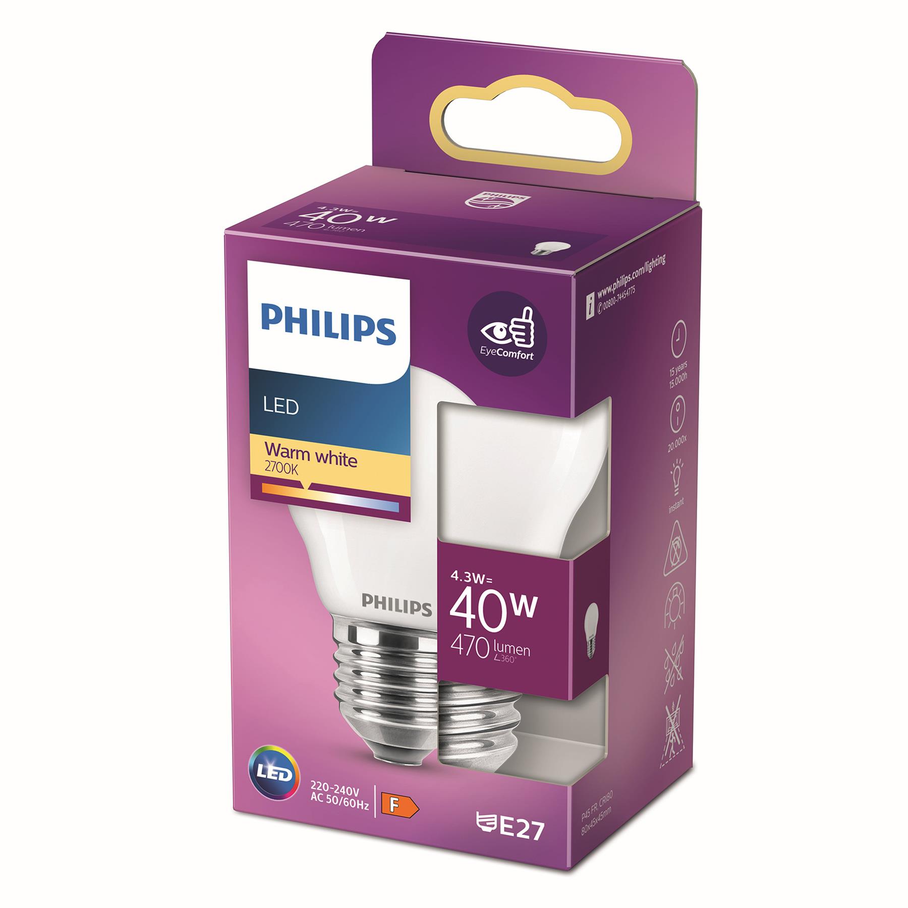 Philips LED Kogellamp Mat 40W E27 Warm Wit Licht