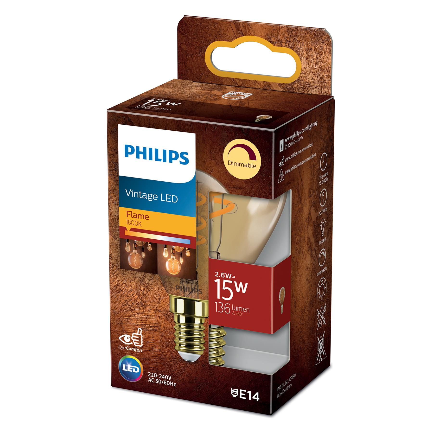 Philips LED Deco filament kogel lamp goud dimbaar - E14 2,6W 136lm 18…