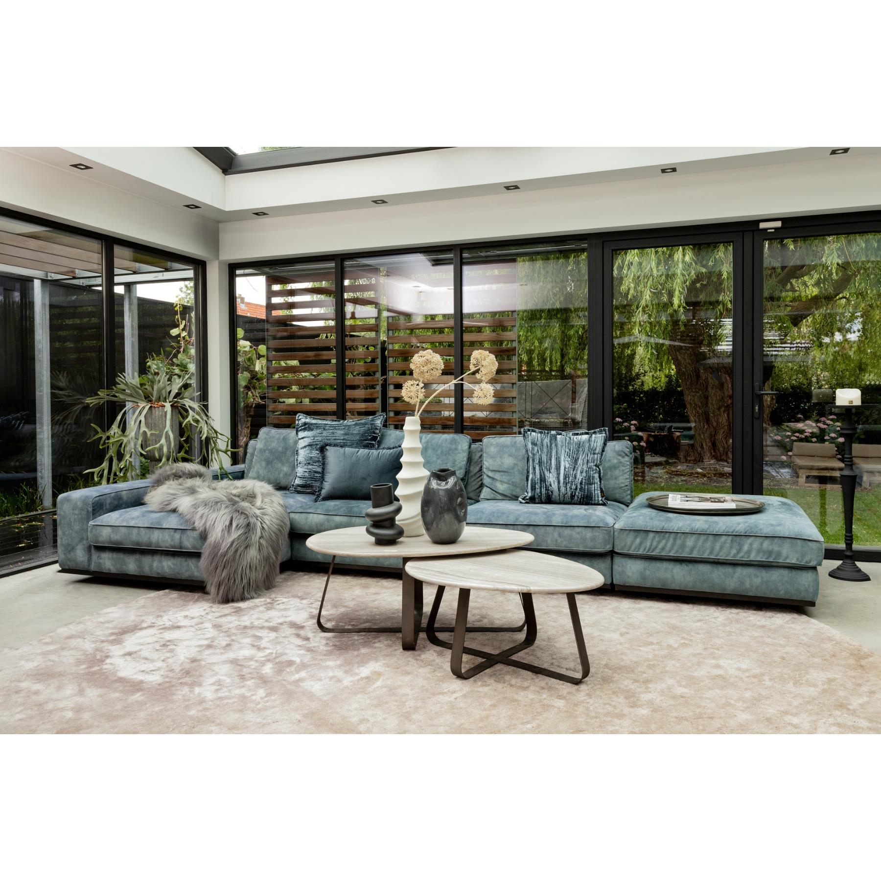 PTMD Muka Coffeetable Low Dark Grey Base White Marble