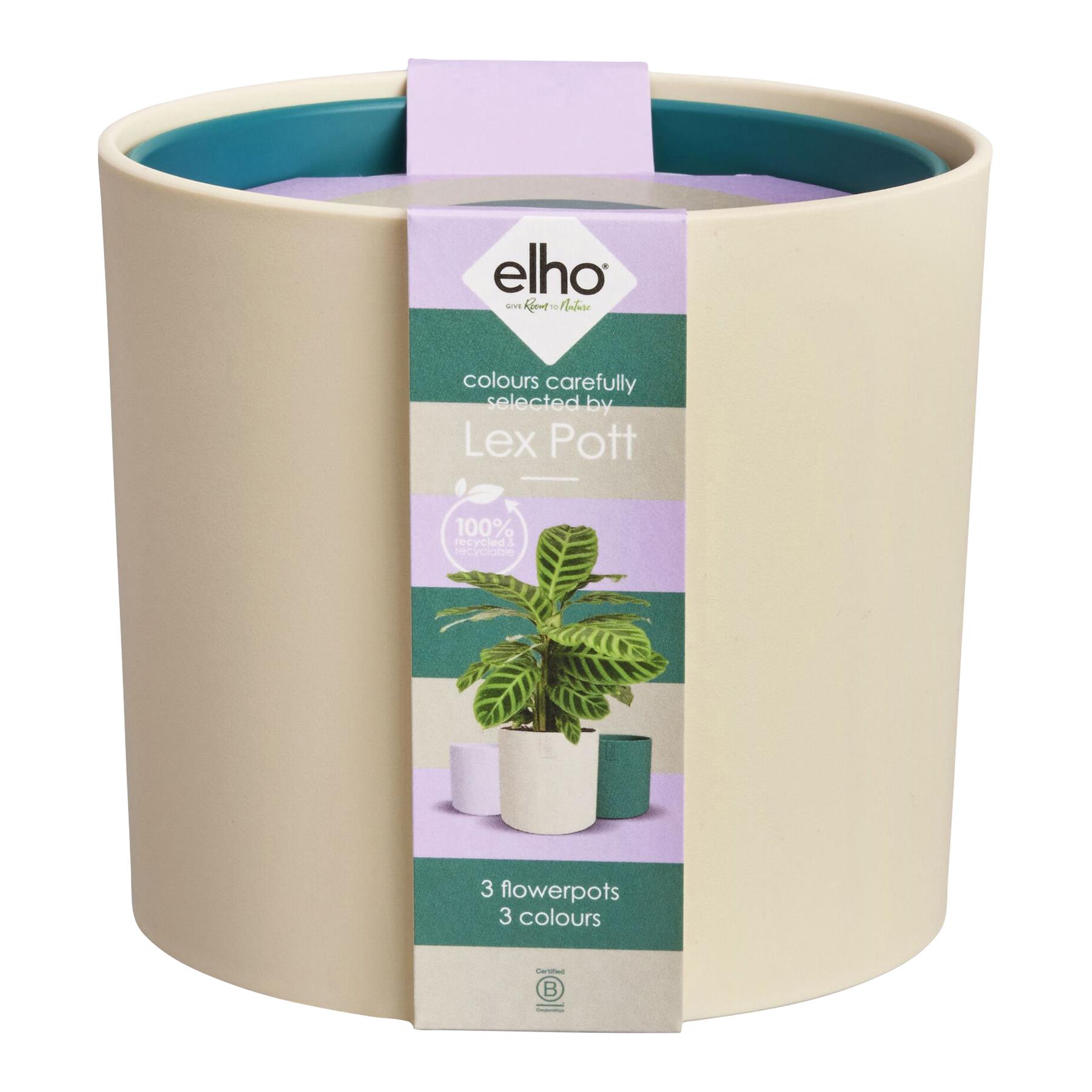 Elho Lex Pott Set 14 - Wit/Groen/Paars - L 14 x B  x H 12 cm - Binnen - 100% gerecycled
