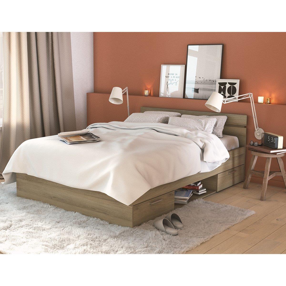 Calicosy - Bed met opbergruimte Michigan - 204 cm - Eikeneffect