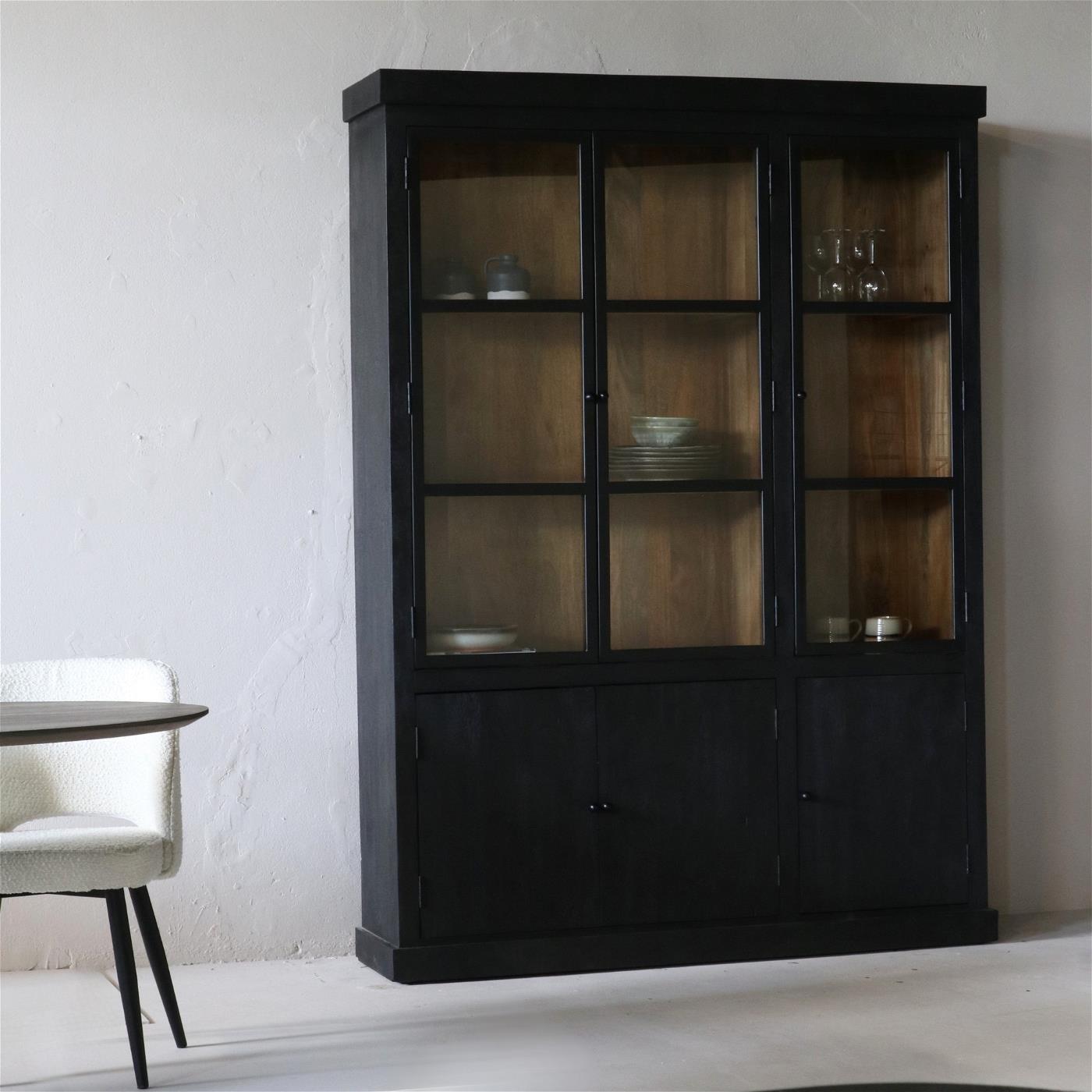Giga Meubel - Vitrinekast Zwart - 160x40x220cm - Hout - Kast Rense