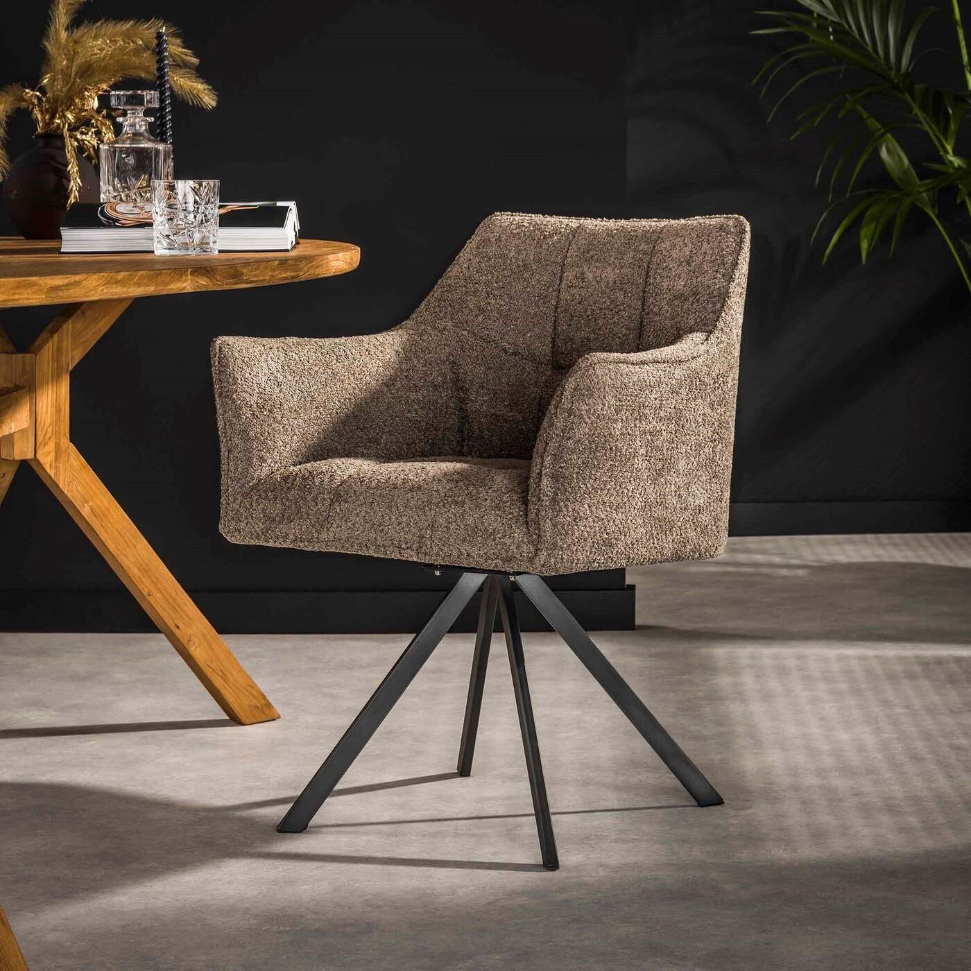 Giga Meubel - Armstoel Bouclé Taupe Draaibaar - Zithoogte 48cm