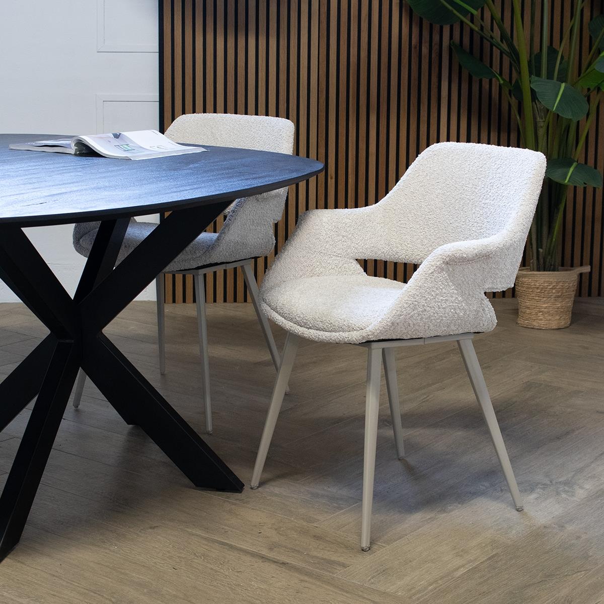 Giga Meubel - Eetkamerstoel Stof Beige - Jess - Set van 2