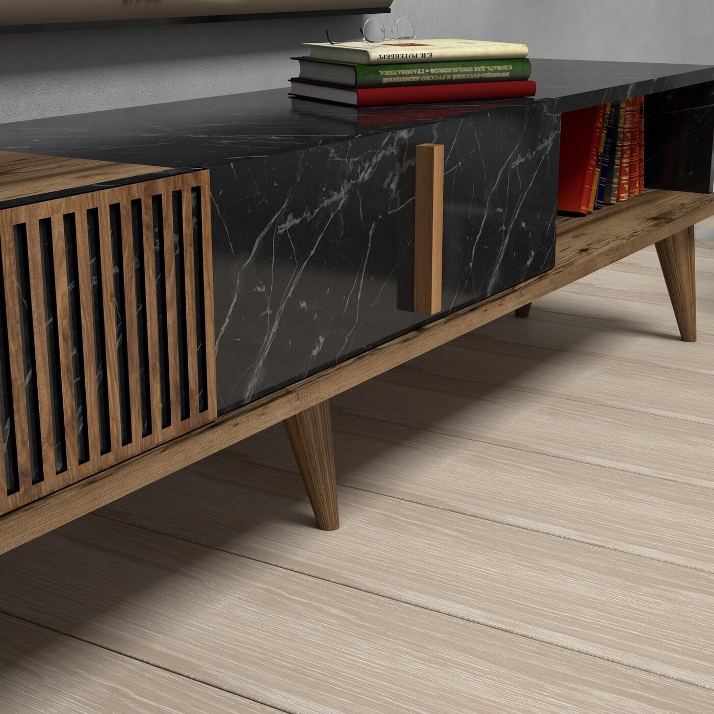 Giga Meubel - Tv-Meubel Zwart - 180x35x40cm - Melamine - Kast Milan