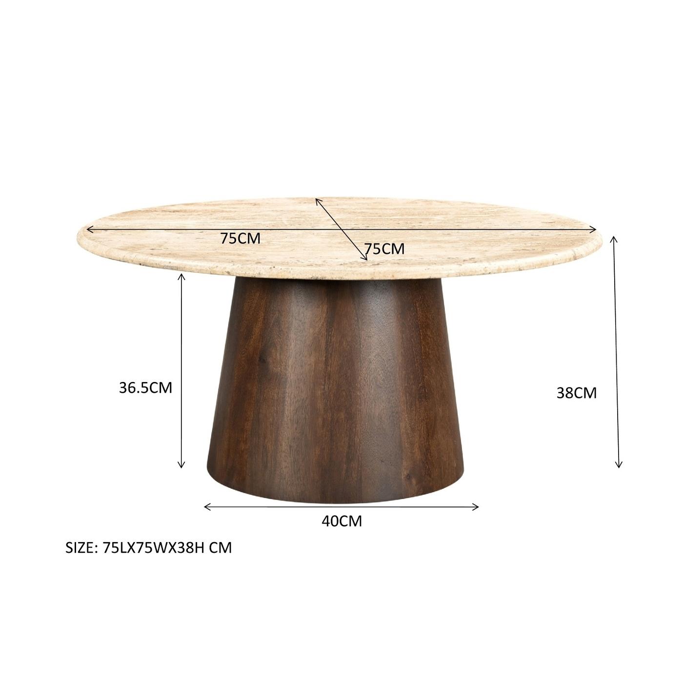 Livingfurn - Salontafel Rond 75cm - Beige Travertin - 75x75x38cm - Valentino
