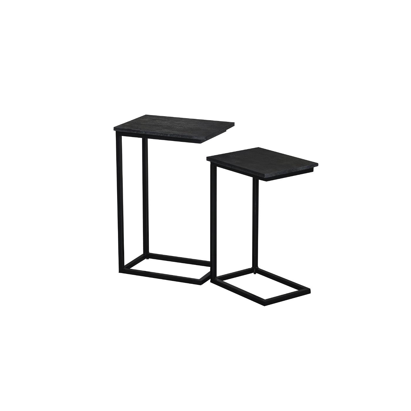 Livingfurn - Laptoptafel Rechthoek - Zwart Mangohout - Set Van 2
