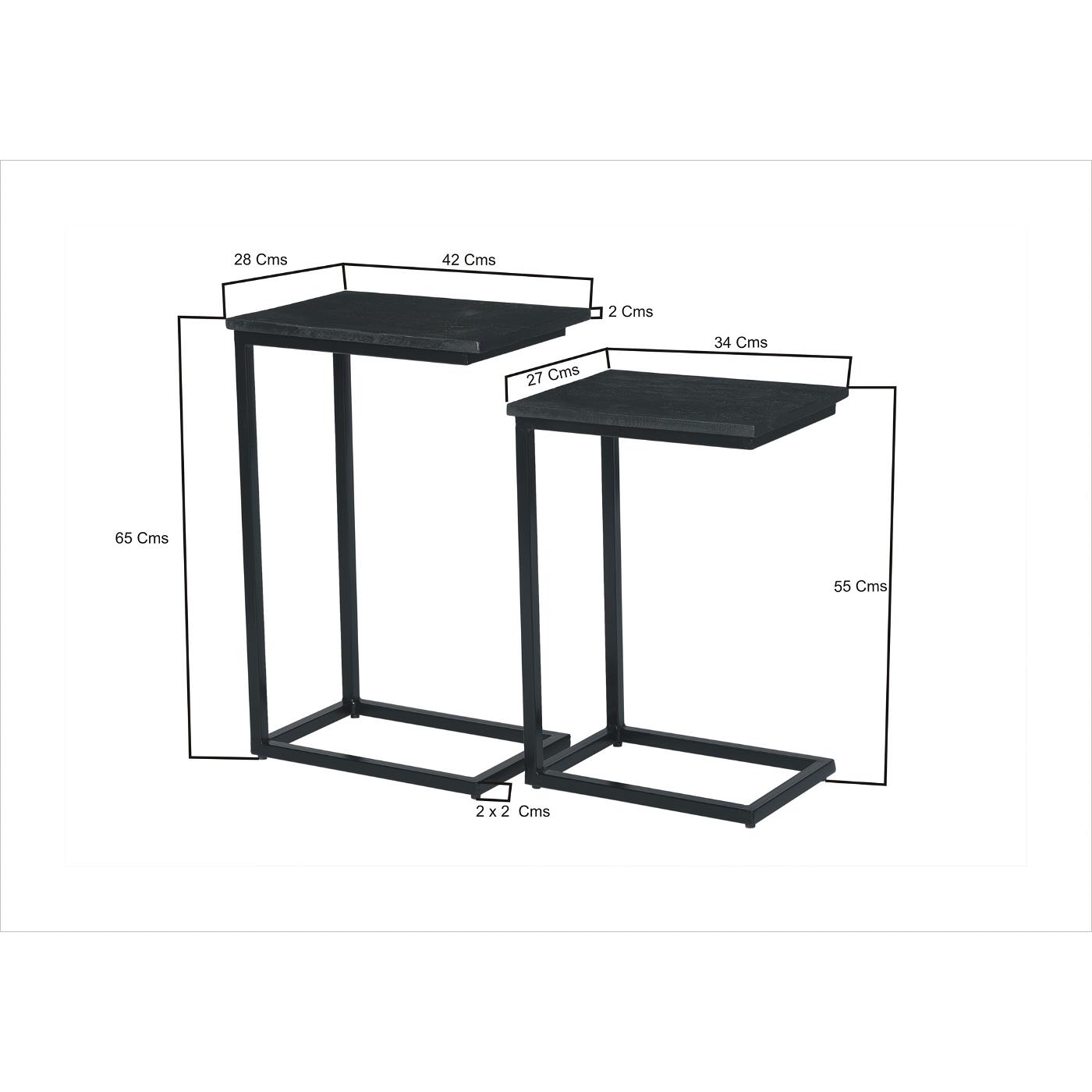 Livingfurn - Laptoptafel Rechthoek - Zwart Mangohout - Set Van 2