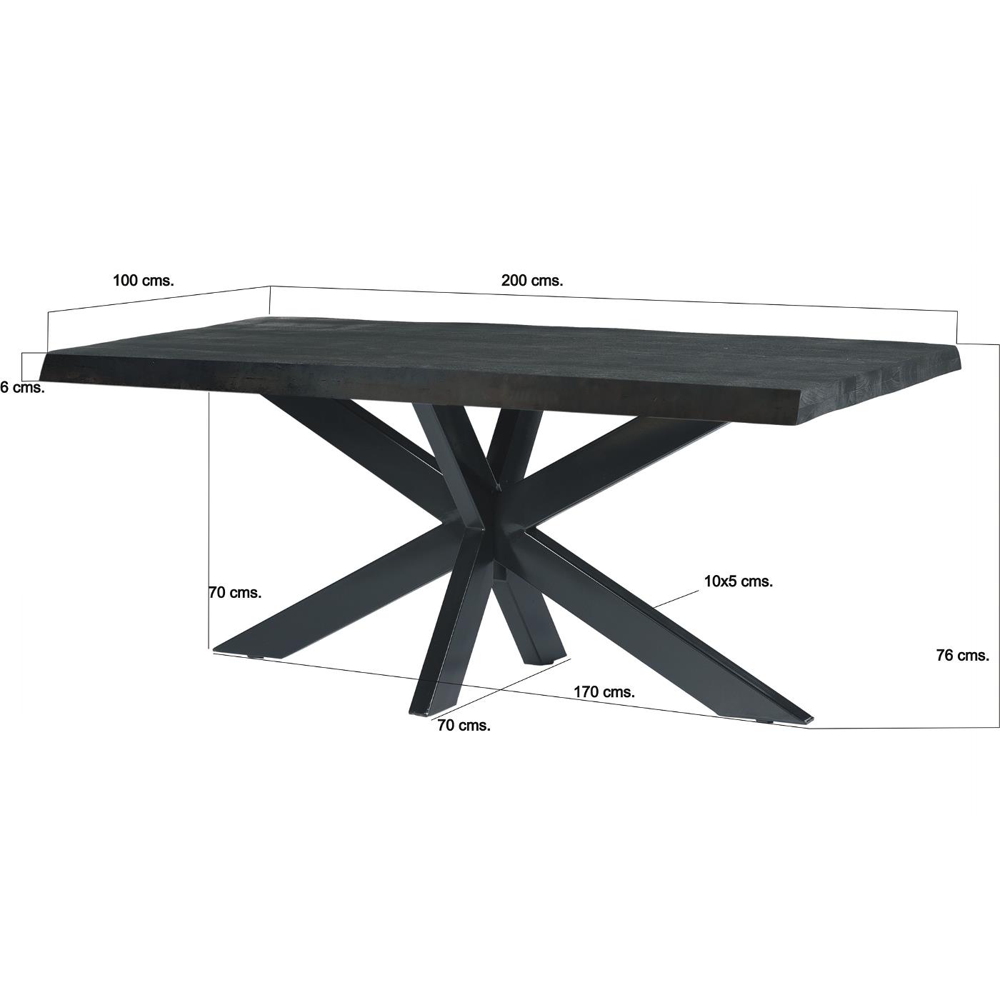Livingfurn - Eettafel Rechthoek 200cm - Zwart Mangohout - Norris