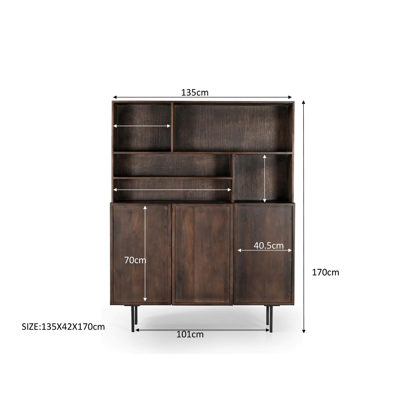 Livingfurn - Buffetkast Bruin Mangohout - 135x45x170cm - Elan