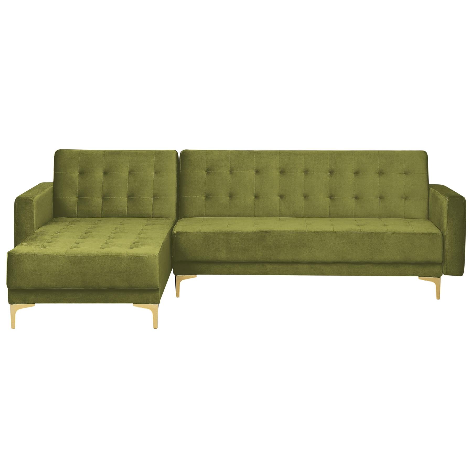 Beliani-ABERDEEN-Hoekslaapbank-Groen-Rechterzijde-267 cm-Fluweel