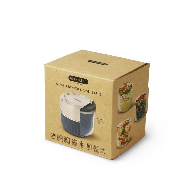 Black+Blum Glazen Lunchbox - Pot - 600ml - Grijs