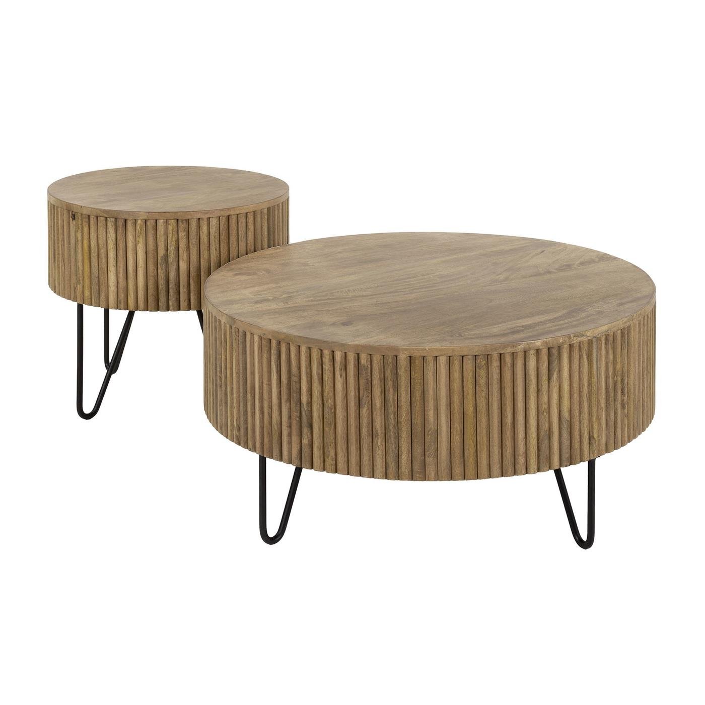 Giga Meubel - Salontafel Wave Rond Mango Naturel Set van 2