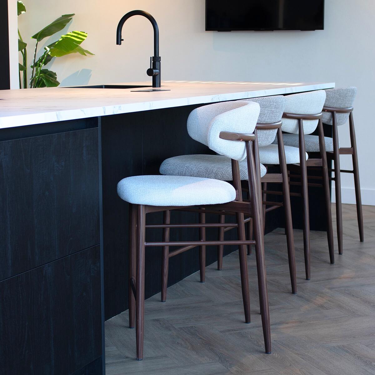 Giga Meubel - Barkruk Beige - Stof|Metaal - Alexia - Set van 2