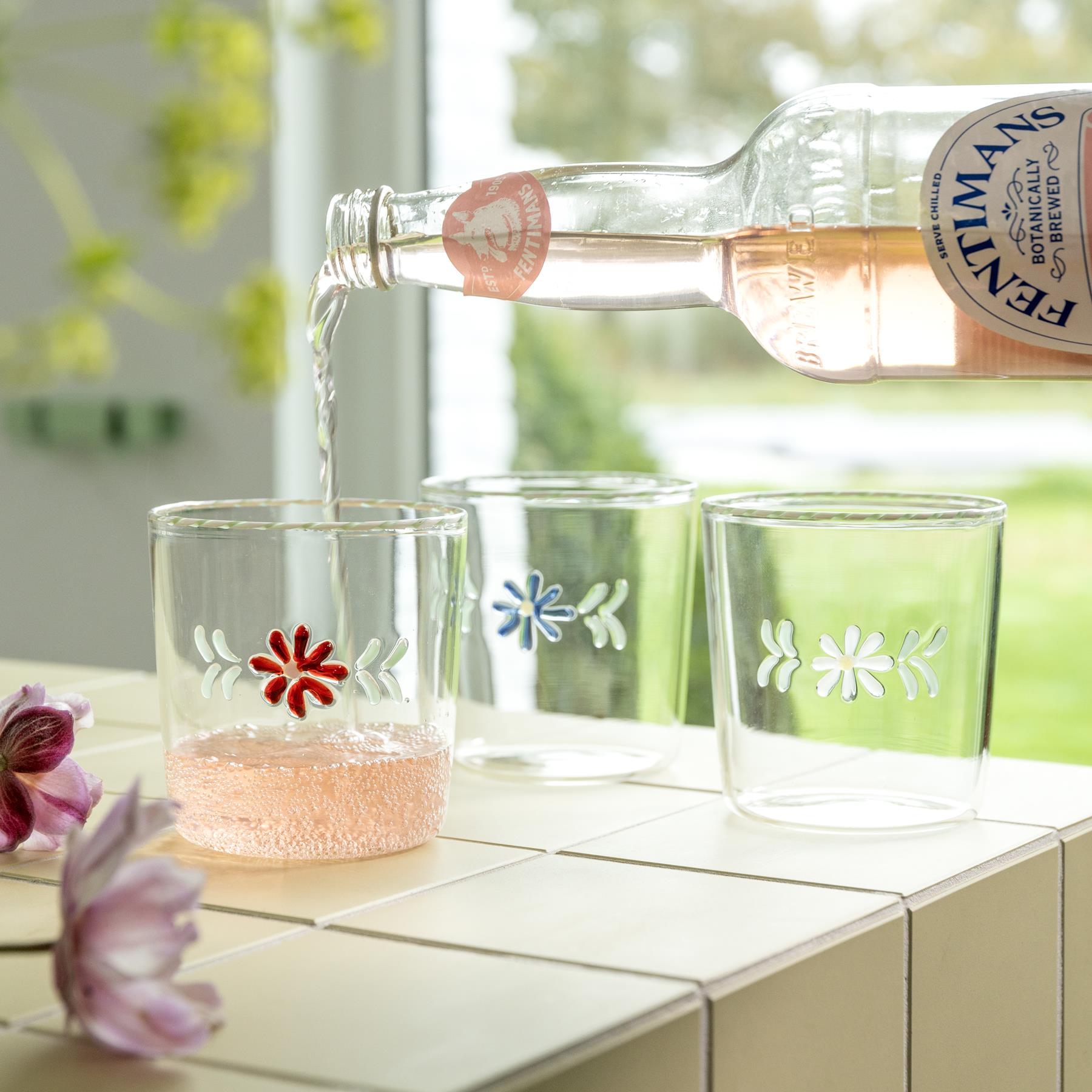 &k amsterdam Flora Waterglazen - Rood - Set van 2