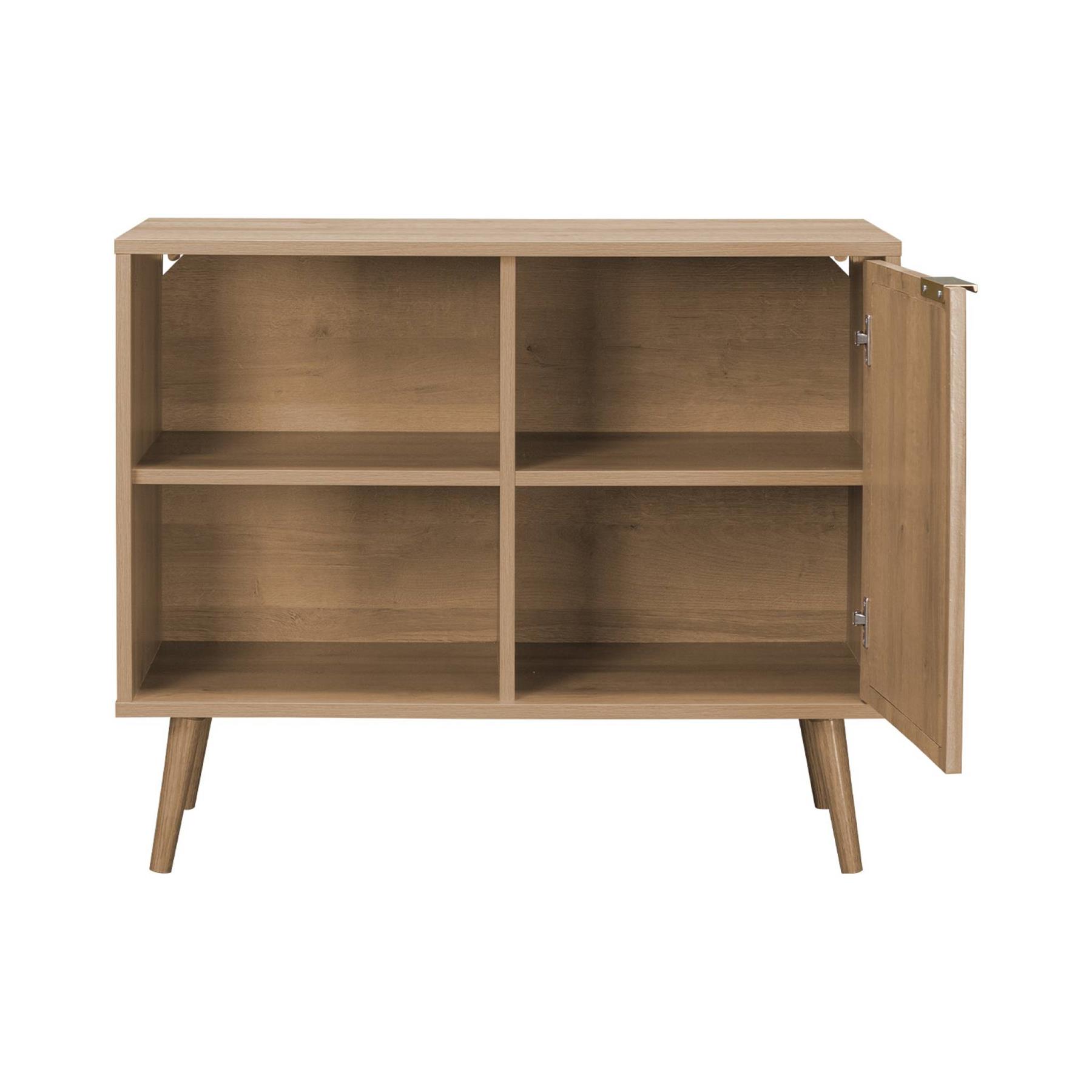 sweeek - Scandinavisch dressoir, hout en rond rietdecor, 1 deur 80cm