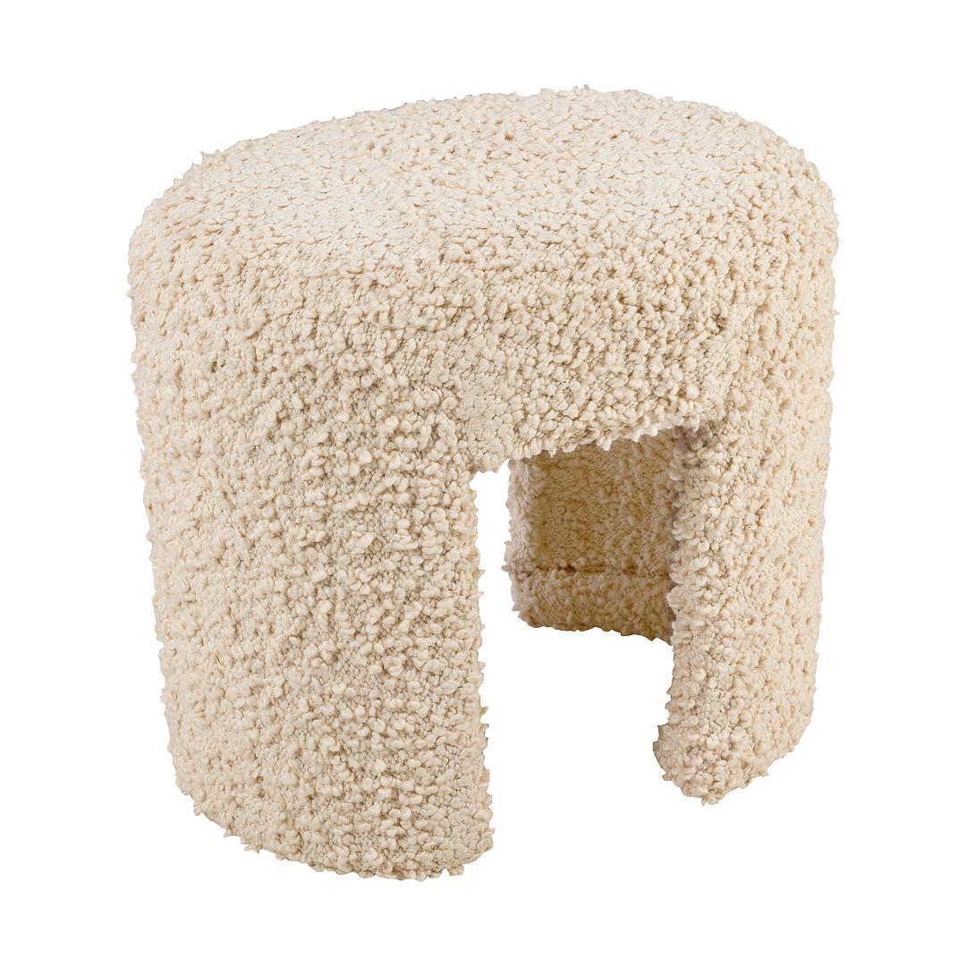 vtwonen Bouclé Halbankje - Kleine Design Bank - Wit Bankje - 50x35x45