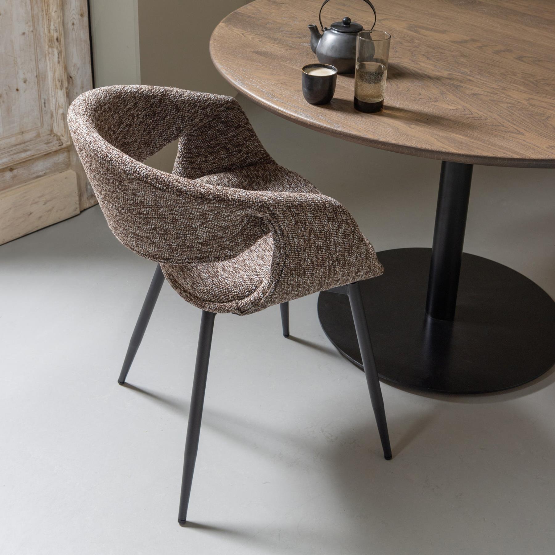 WOOOD Yossi Eetkamerstoelen Metalen Zwarte Poot - Bruin - Set van 2