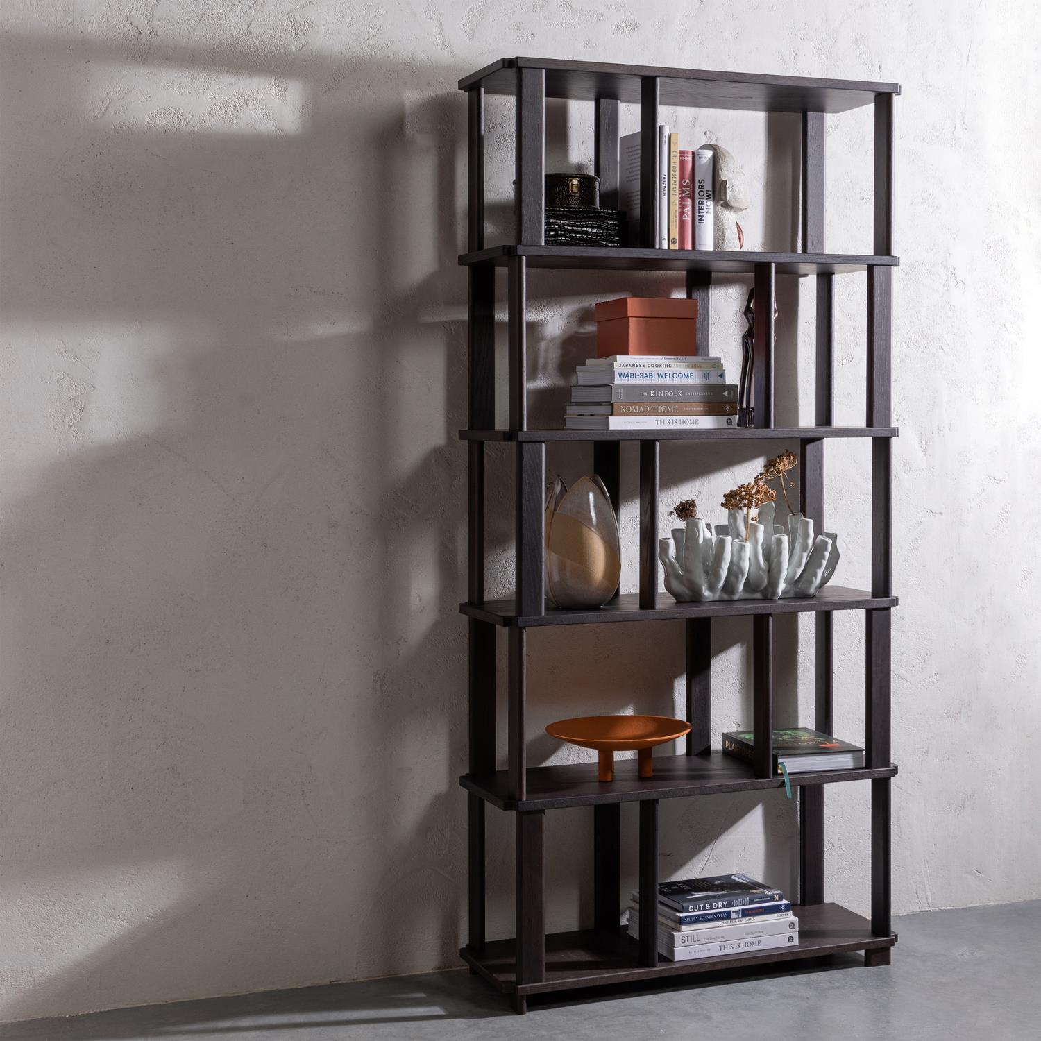 WOOOD Riss Boekenkast - Eikenhout  - Mystic Brown - 186x90x30