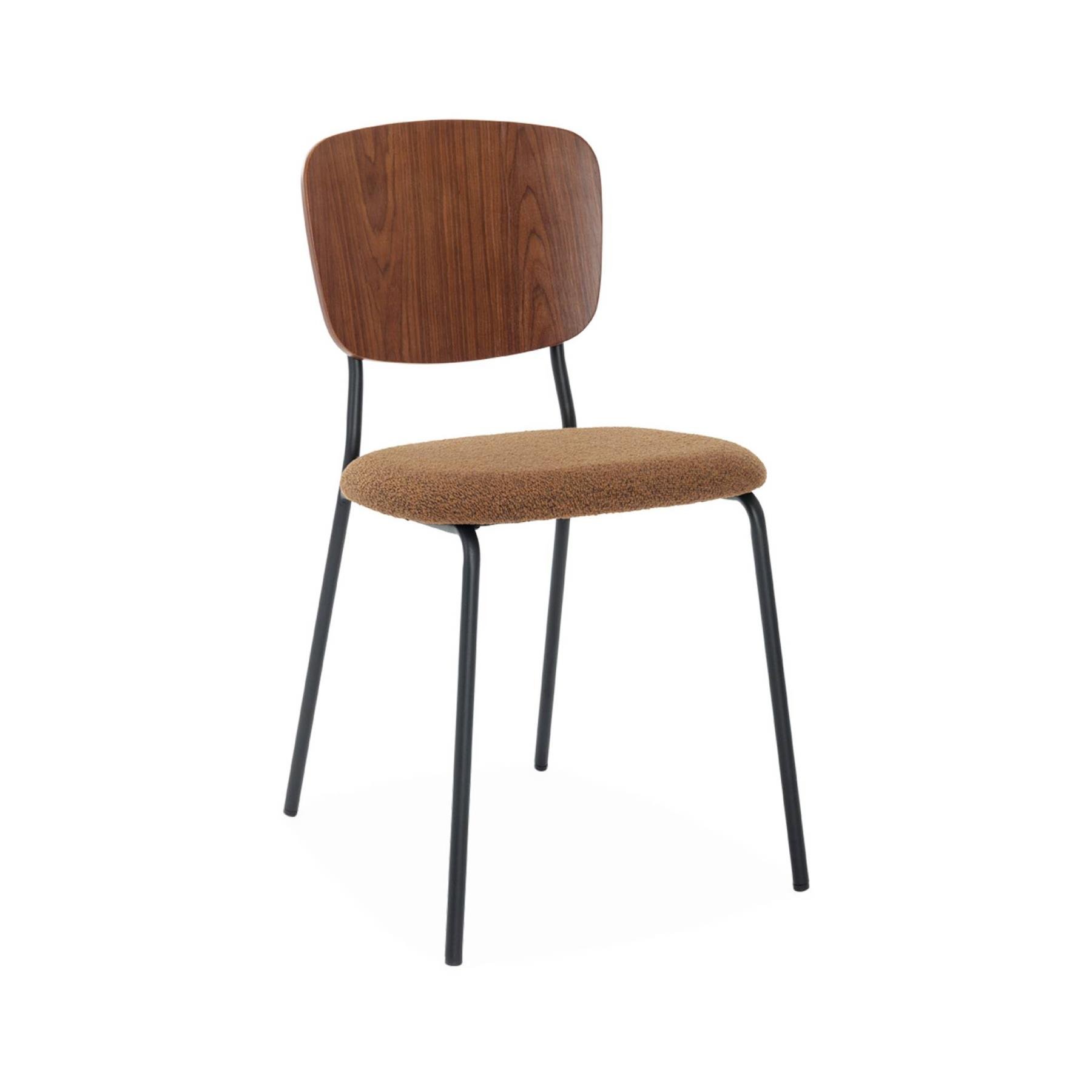 sweeek - Bouclé zitting en houten rugleuning stoel, set van 2