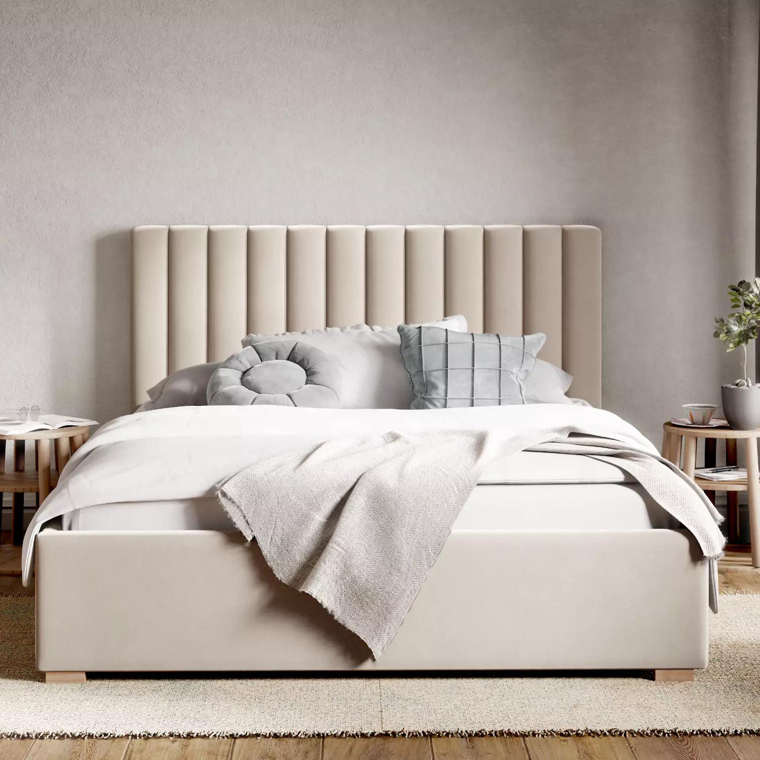 by fonQ Mara Tweepersoonsbed met Opbergruimte 160 x 200 cm - Fluweel - Crème