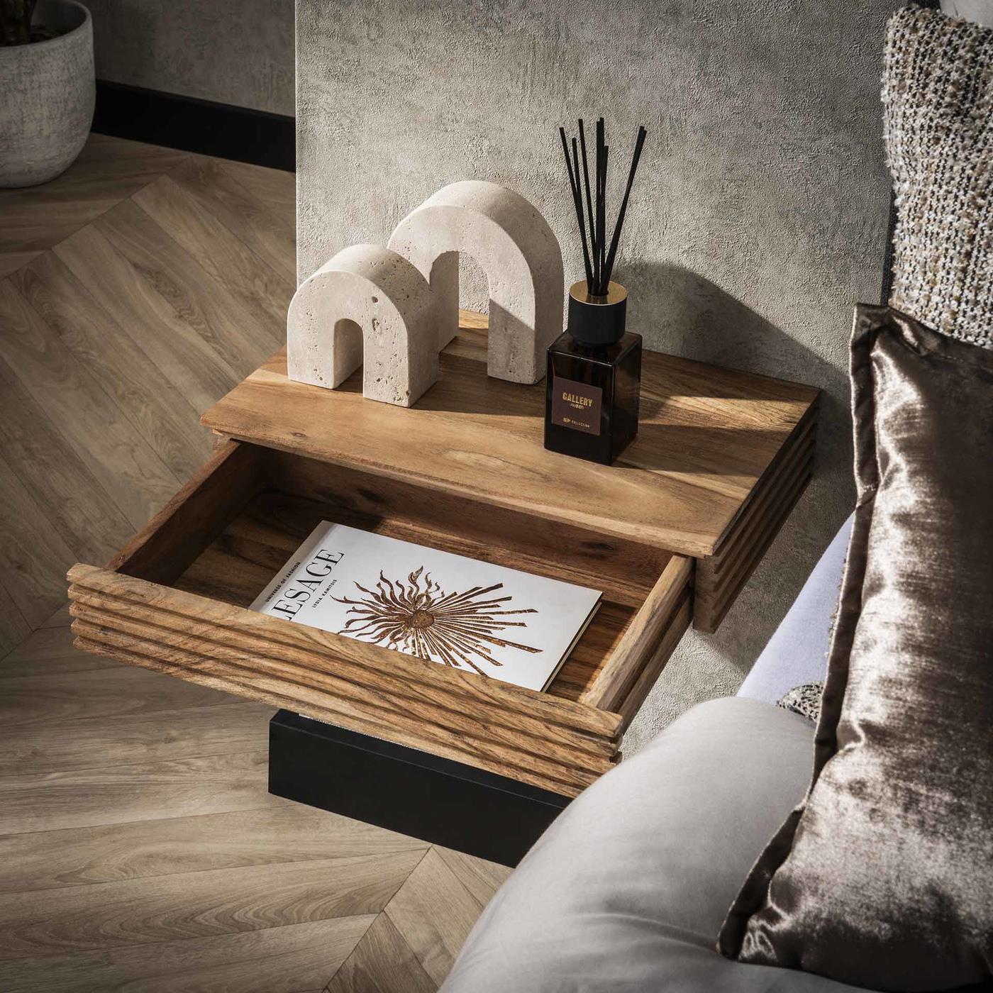 Giga Meubel - Nachtkastje Naturel Acaciahout - Set van 2 - 40x25x8cm